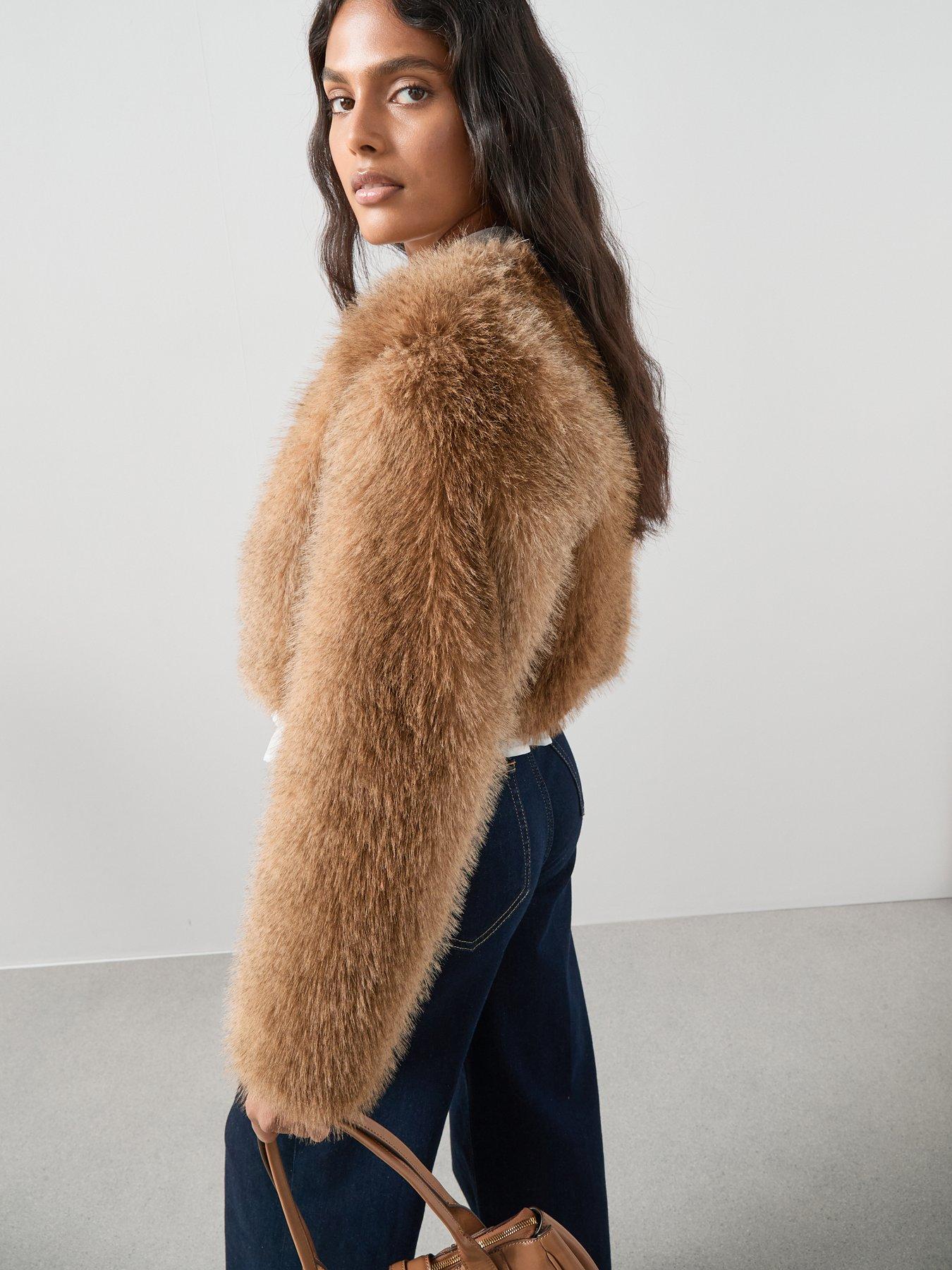 Image 4 of 7 of The Very Collection Short Faux Fur Jacket - Brown