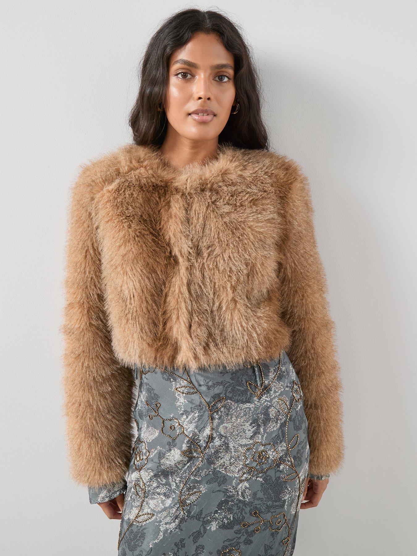Image 6 of 7 of The Very Collection Short Faux Fur Jacket - Brown