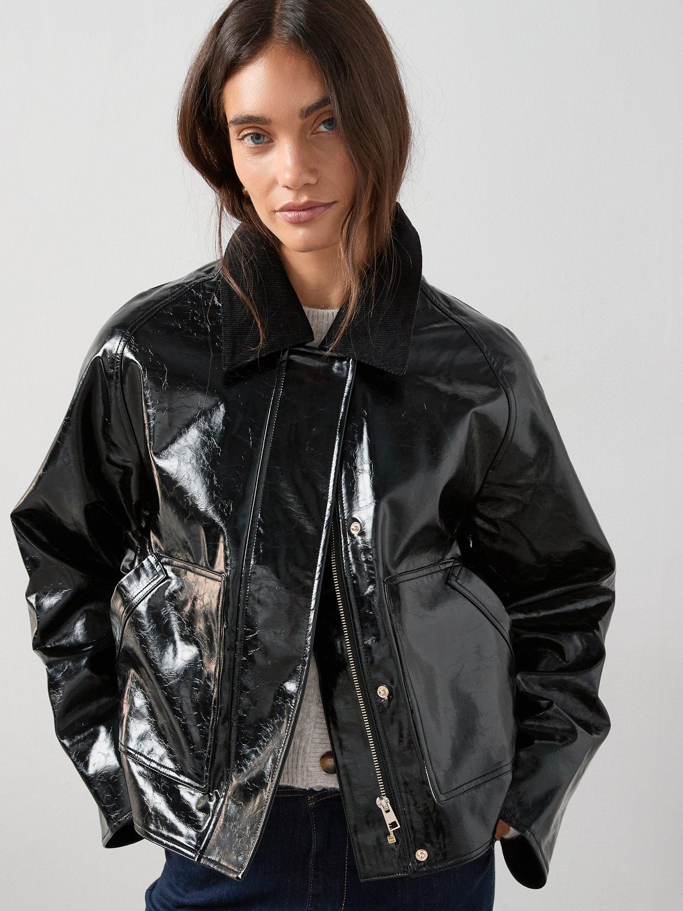 The Very Collection Contrast Lining PU Coat - Black