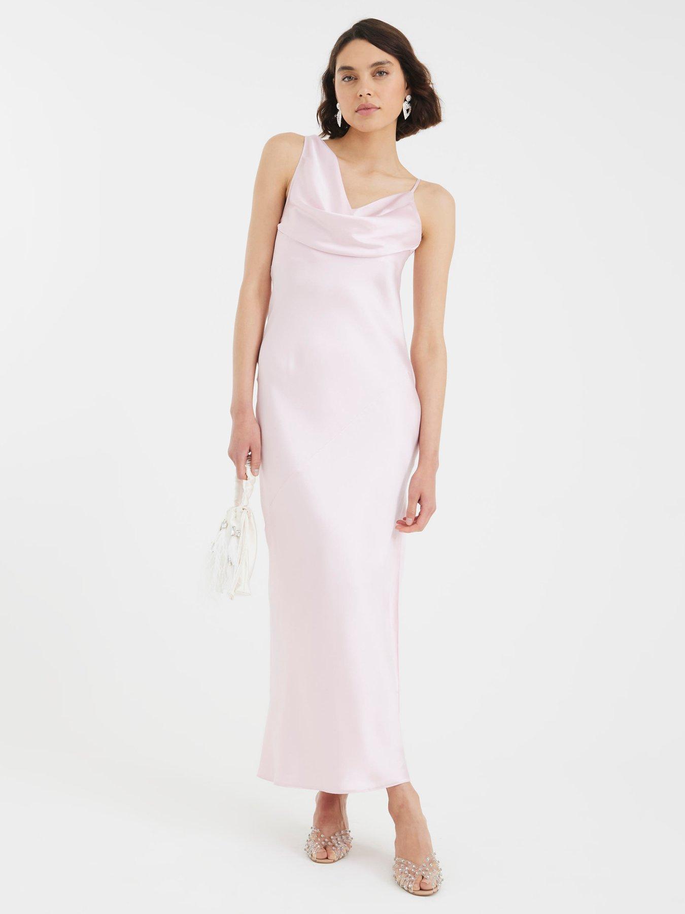 River Island One Shoulder Cowl Maxi Slip Dress - Pink