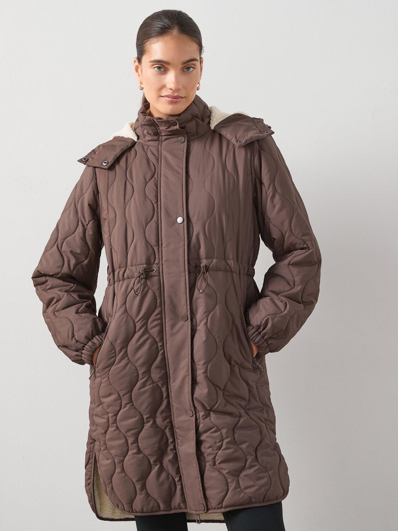 The Very Collection Quilted Hooded Coat With Borg Lining - Brown