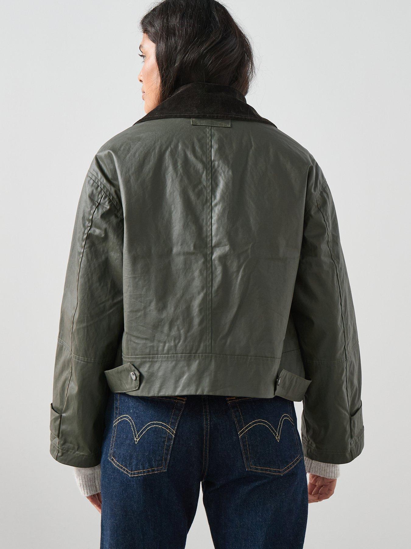 Image 2 of 7 of The Very Collection Cord Detail Waxed Barn Jacket - Khaki