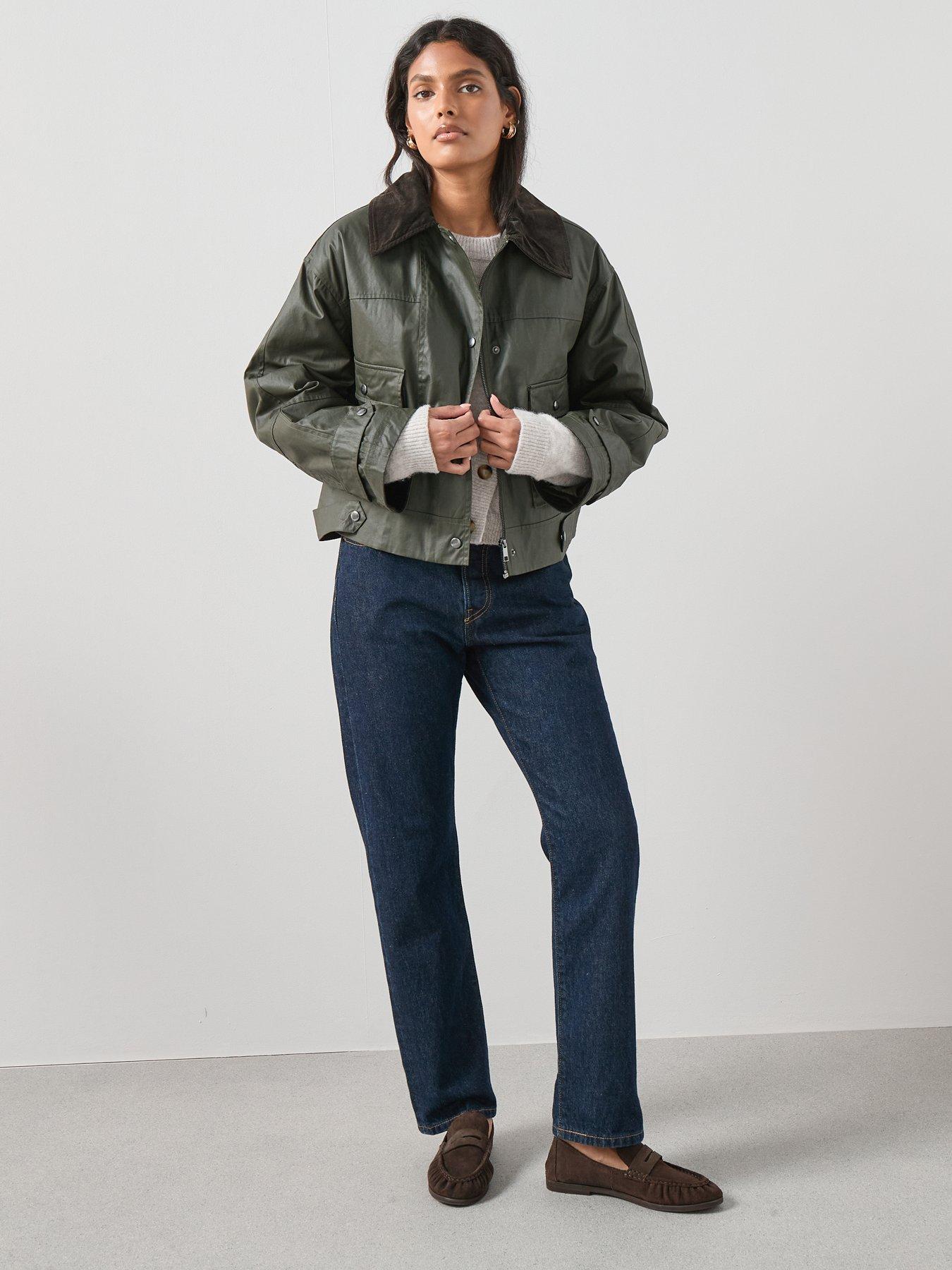 Image 3 of 7 of The Very Collection Cord Detail Waxed Barn Jacket - Khaki