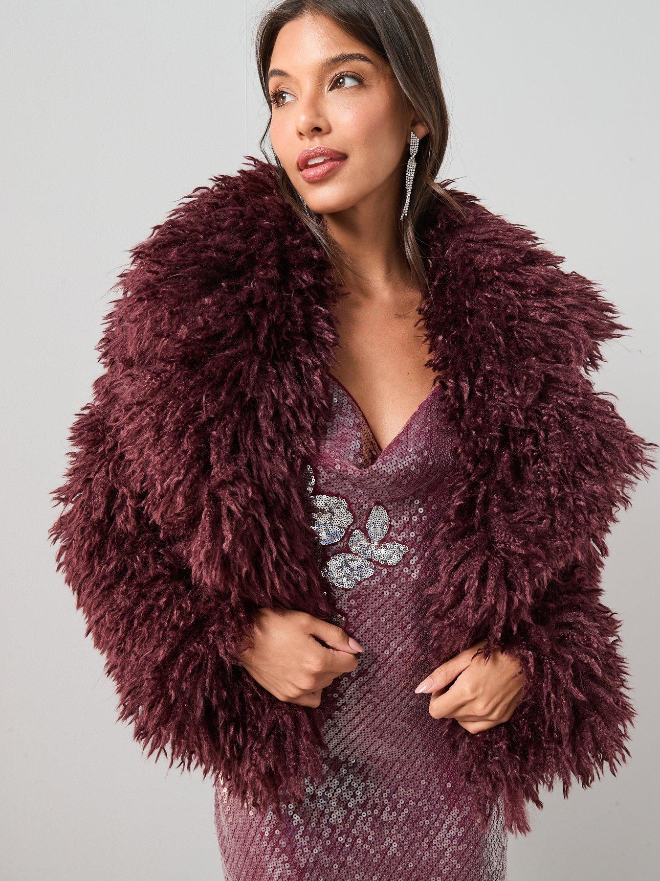 image of the-very-collection-mongolian-faux-fur-coat-burgundy