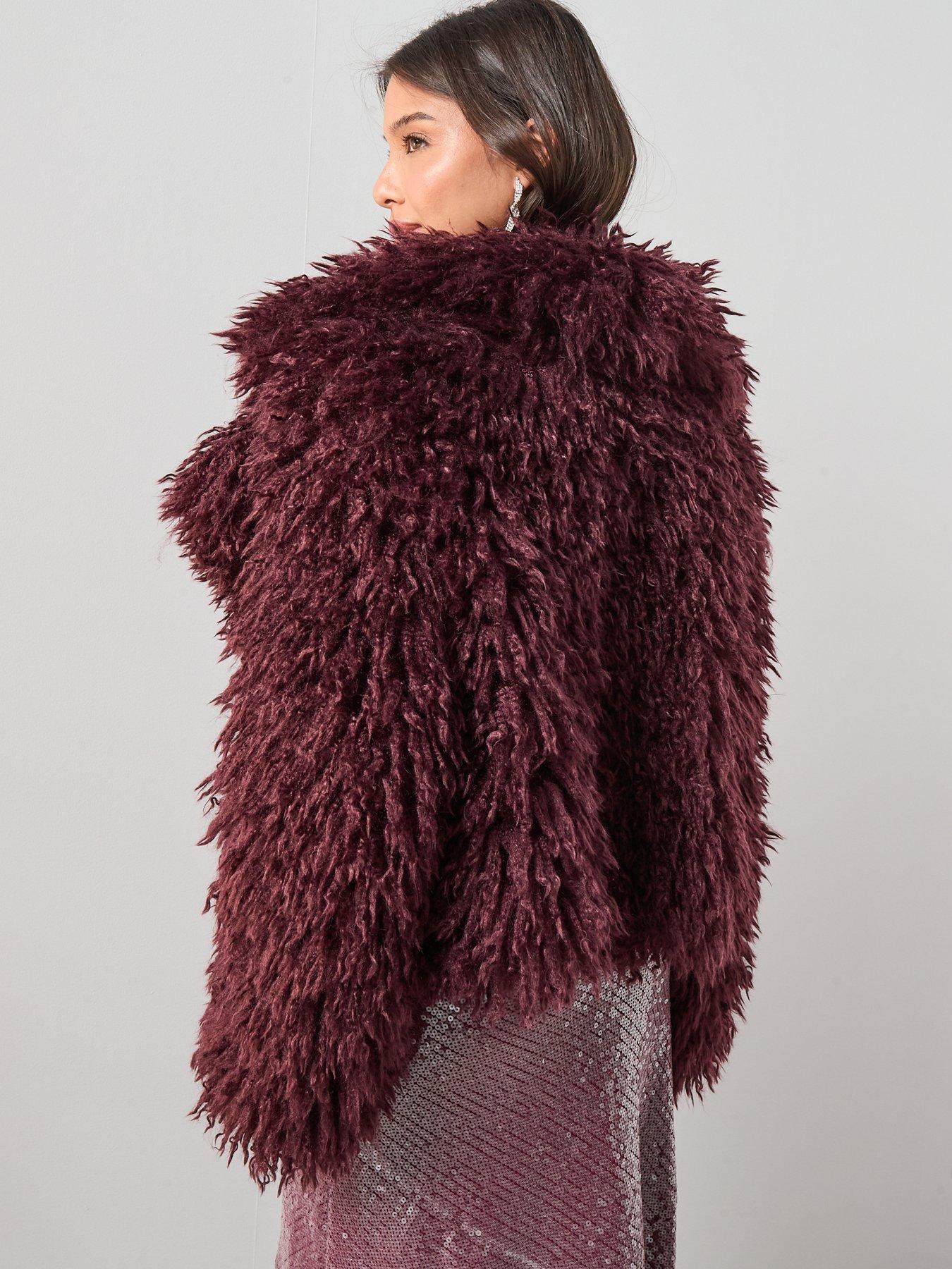 back image of the-very-collection-mongolian-faux-fur-coat-burgundy