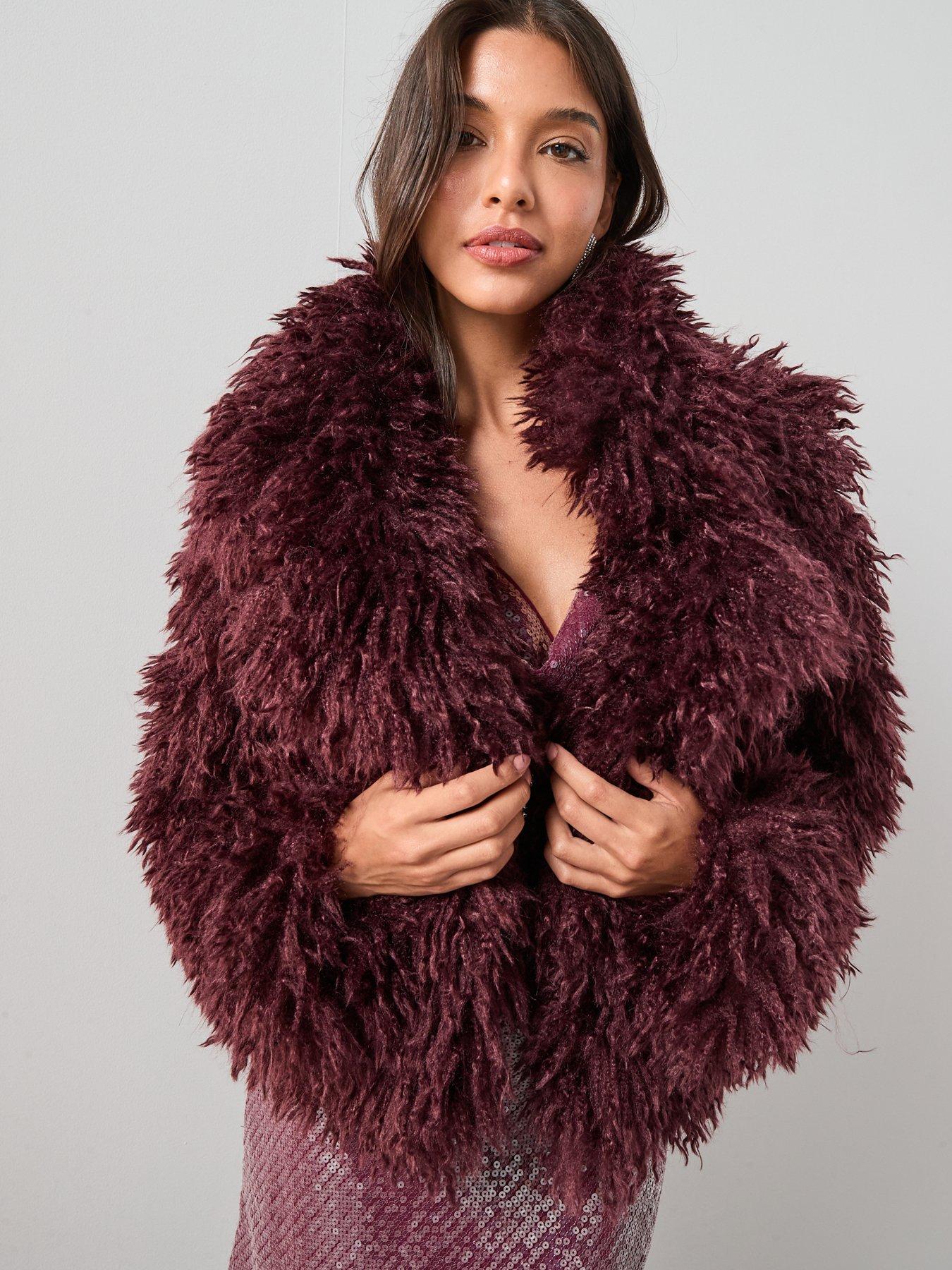  image of the-very-collection-mongolian-faux-fur-coat-burgundy