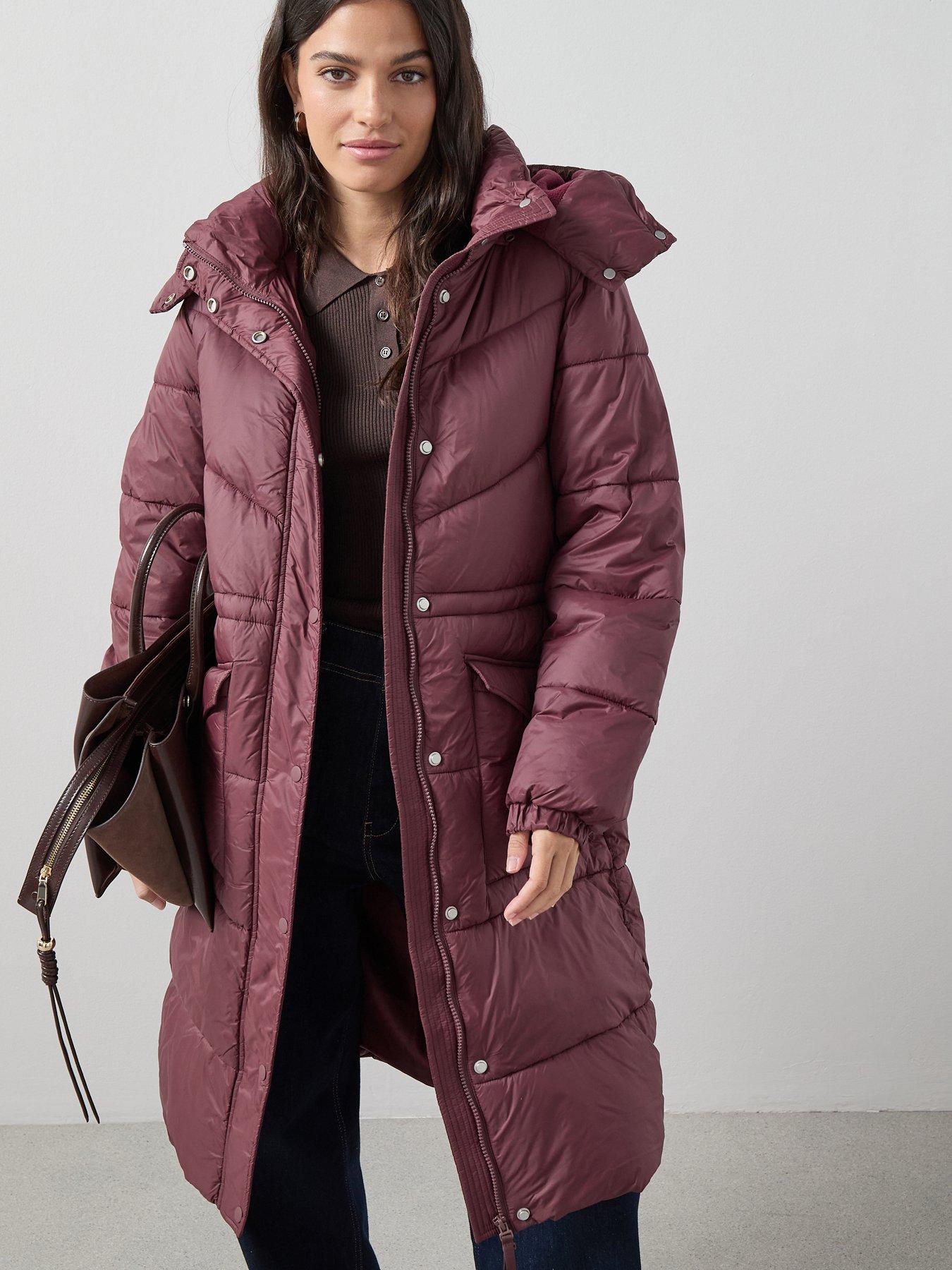 The Very Collection Longline Hooded Padded Coat - Burgundy Red
