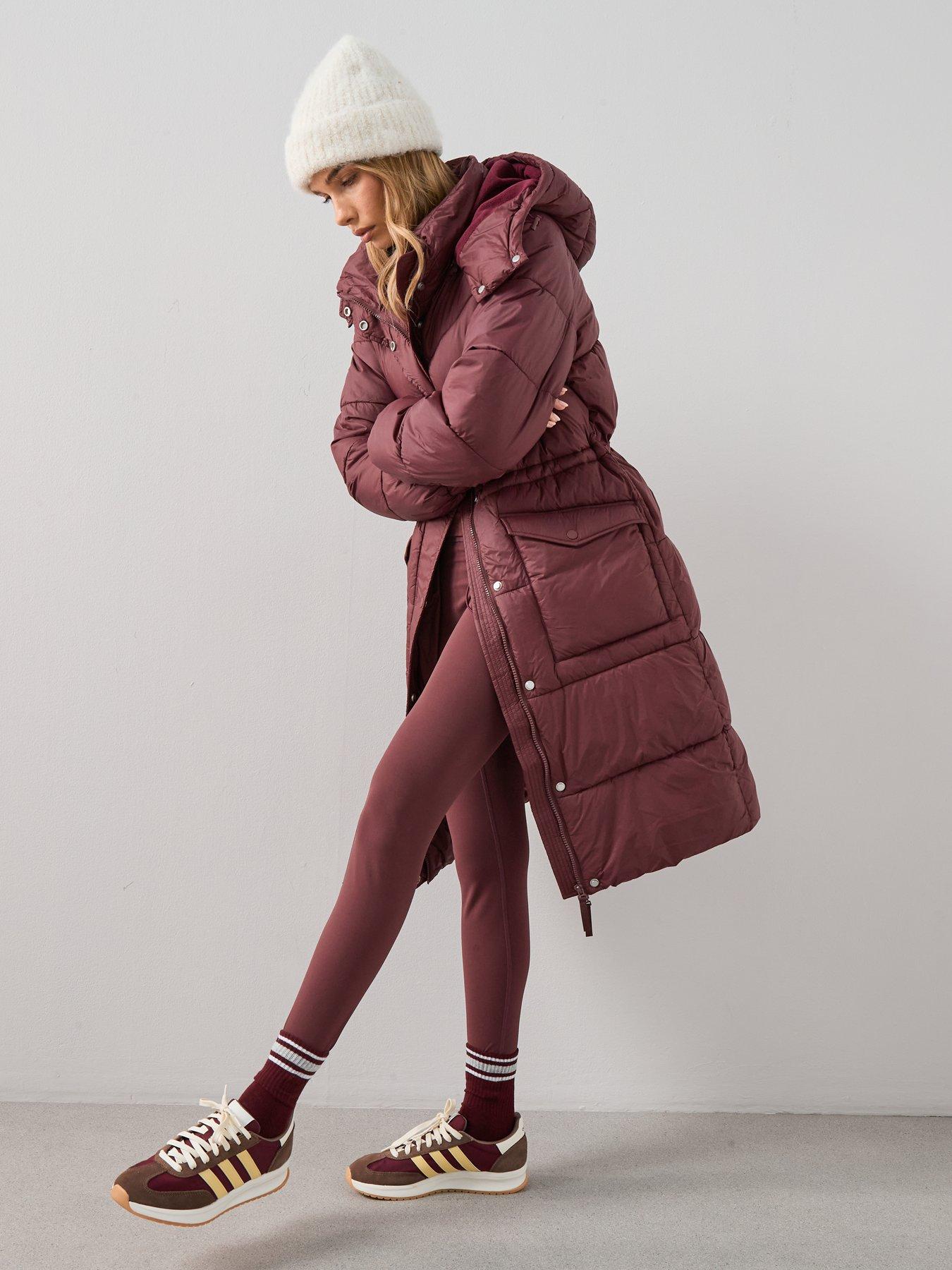 Image 1 of 7 of The Very Collection Longline Hooded Padded Coat - Burgundy Red