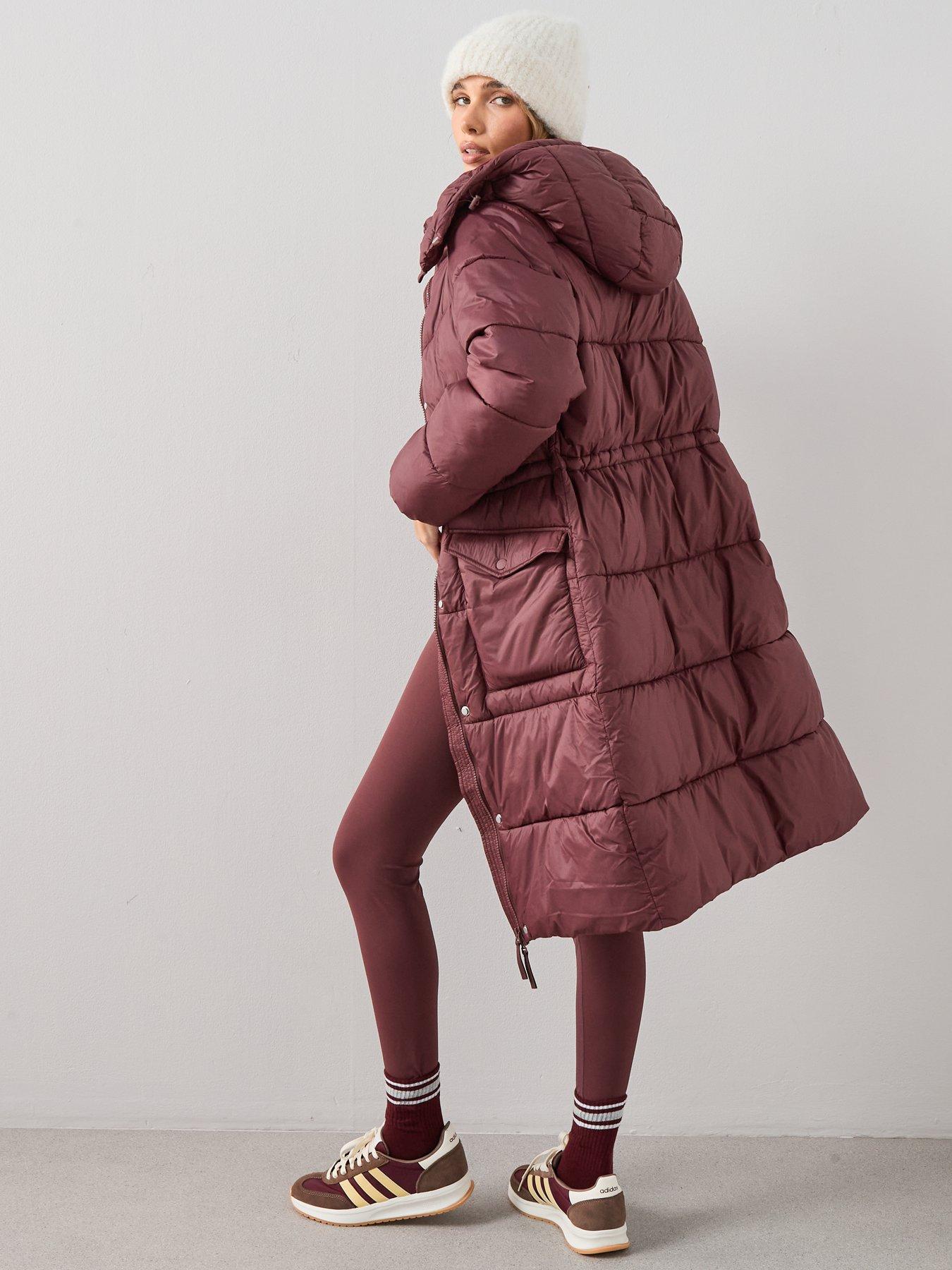 Image 2 of 7 of The Very Collection Longline Hooded Padded Coat - Burgundy Red