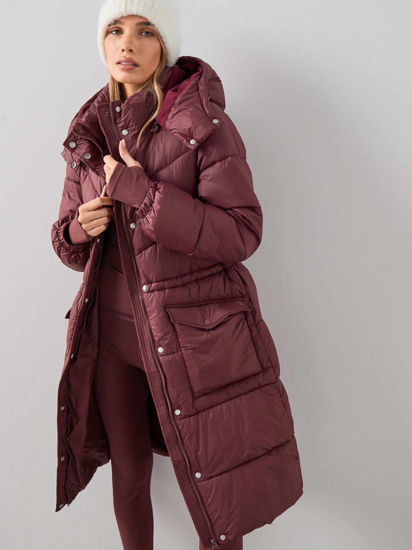 Image 3 of 7 of The Very Collection Longline Hooded Padded Coat - Burgundy Red
