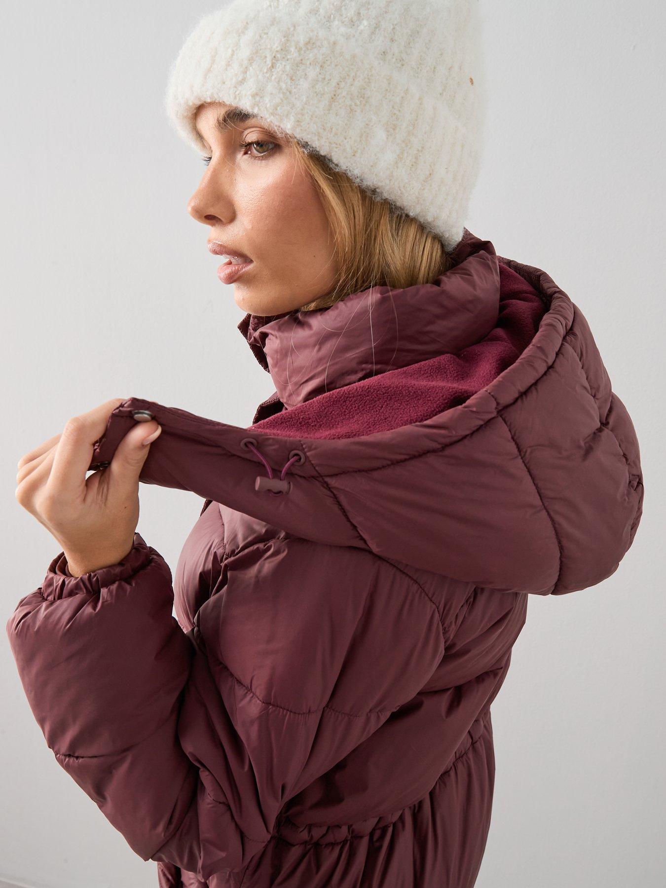 Image 4 of 7 of The Very Collection Longline Hooded Padded Coat - Burgundy Red