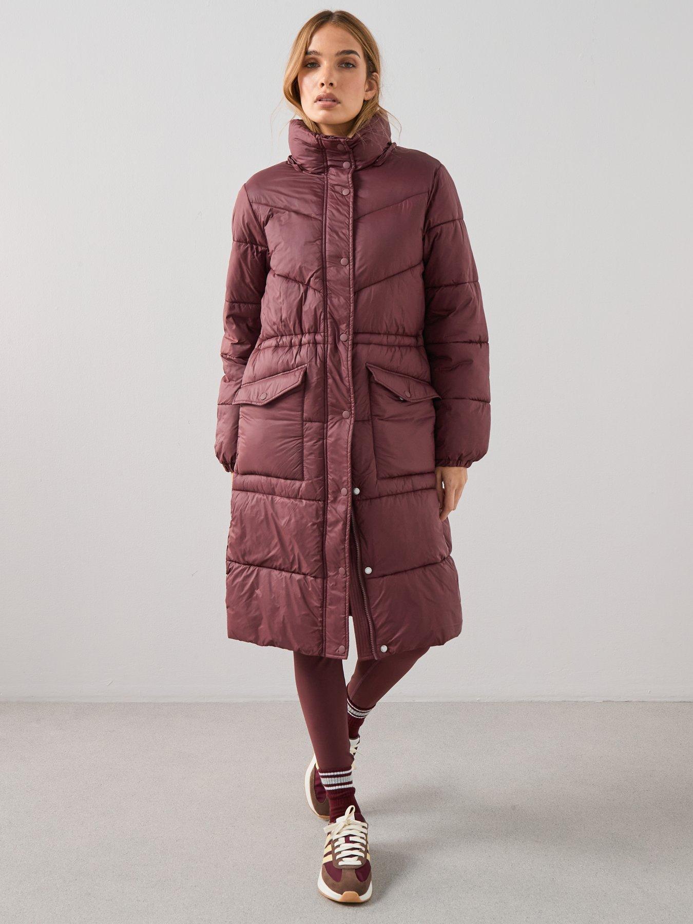 Image 5 of 7 of The Very Collection Longline Hooded Padded Coat - Burgundy Red