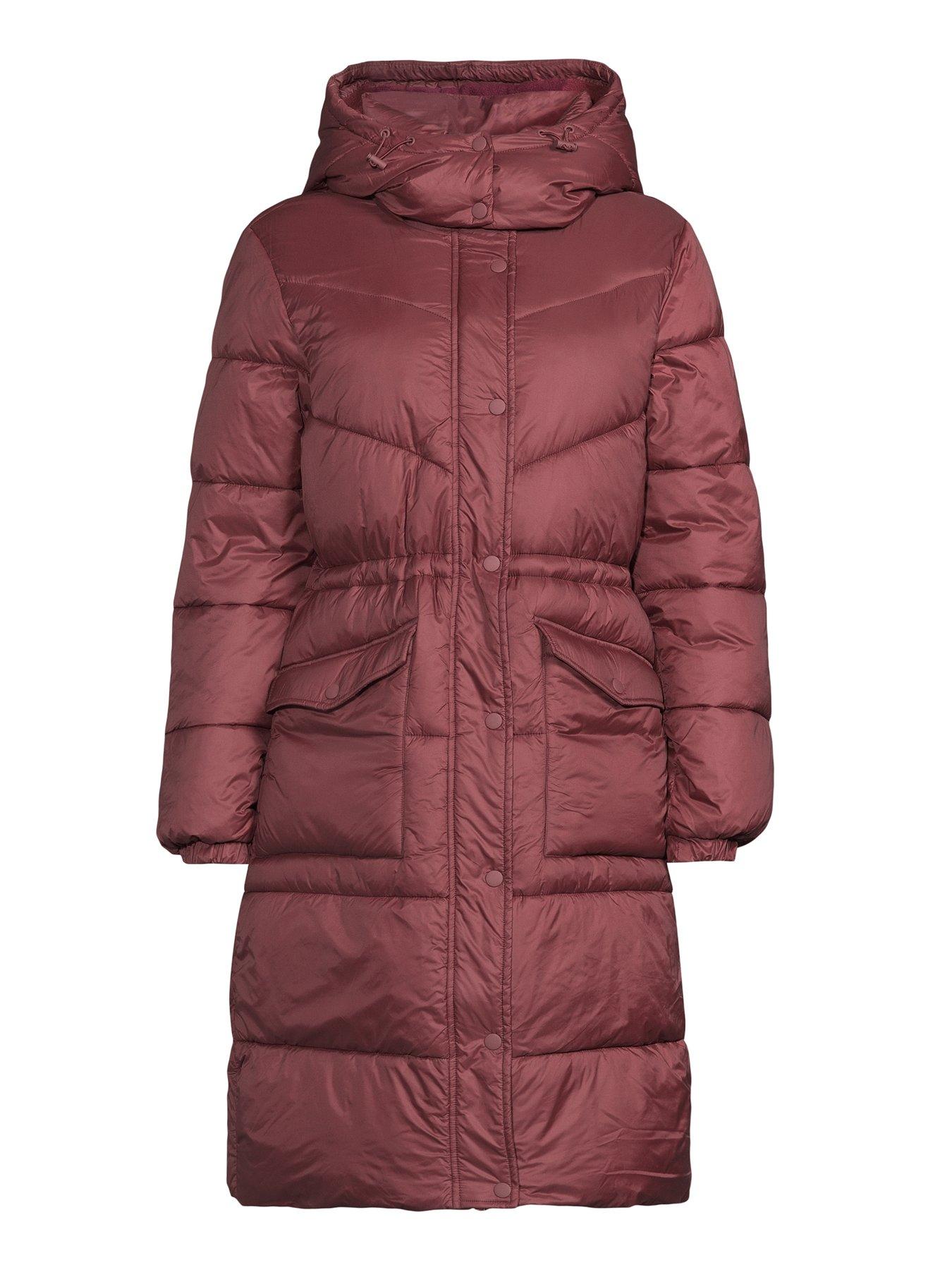 Image 7 of 7 of The Very Collection Longline Hooded Padded Coat - Burgundy Red