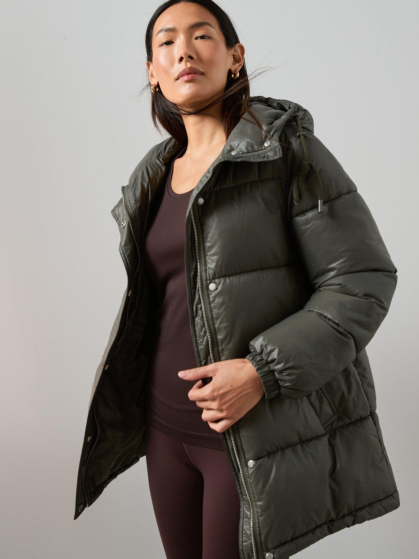The Very Collection Glossy Padded Coat - Khaki