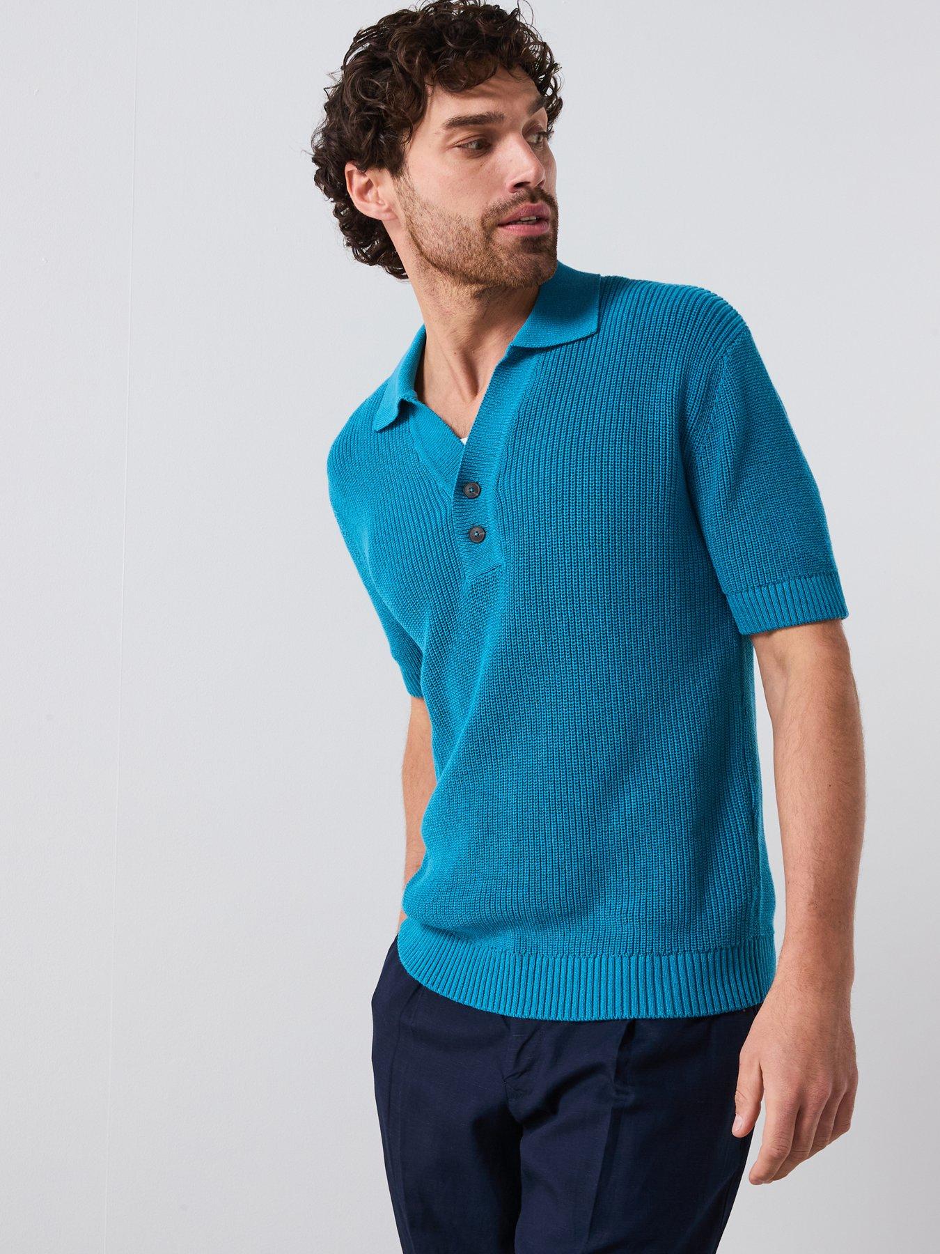 undefined Amari Smart Short Sleeve Knitted Polo Shirt - Light Aqua