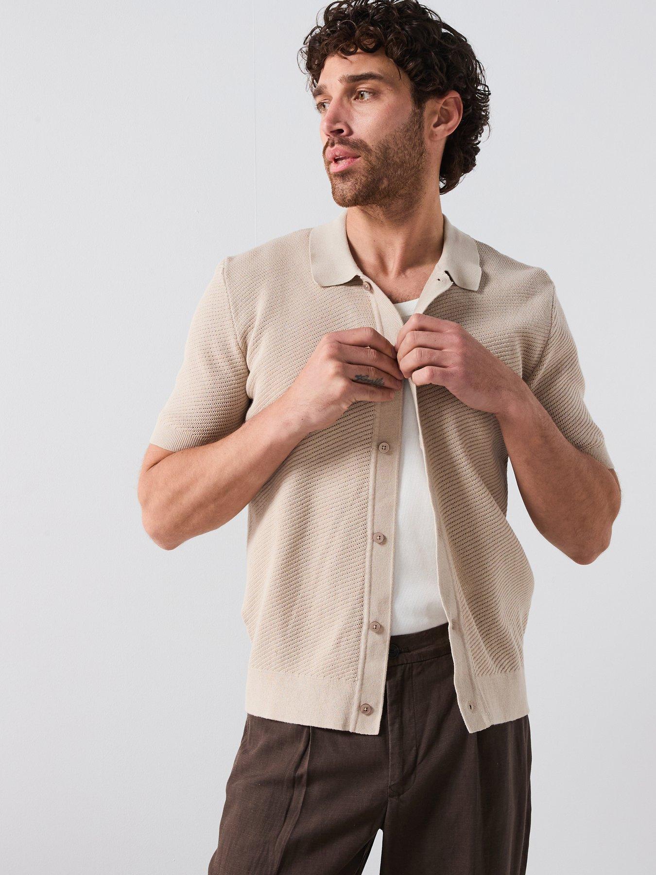  image of mango-canario-smart-button-up-knitted-polo-shirt-brown