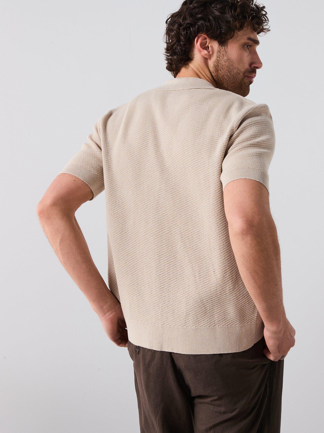 stillFront image of mango-canario-smart-button-up-knitted-polo-shirt-brown