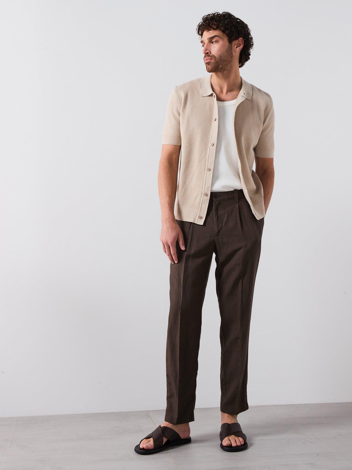 image of mango-canario-smart-button-up-knitted-polo-shirt-brown
