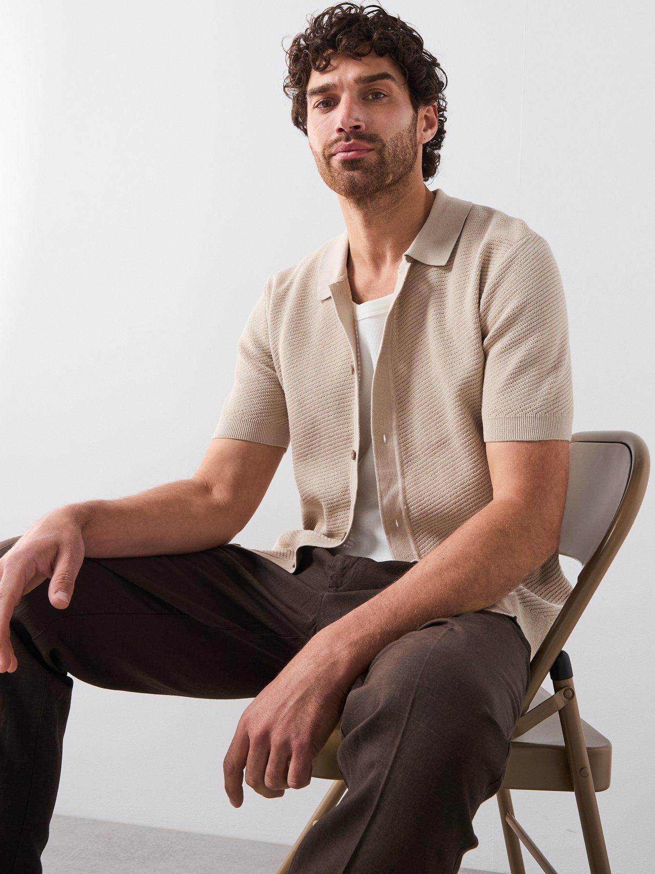  image of mango-canario-smart-button-up-knitted-polo-shirt-brown