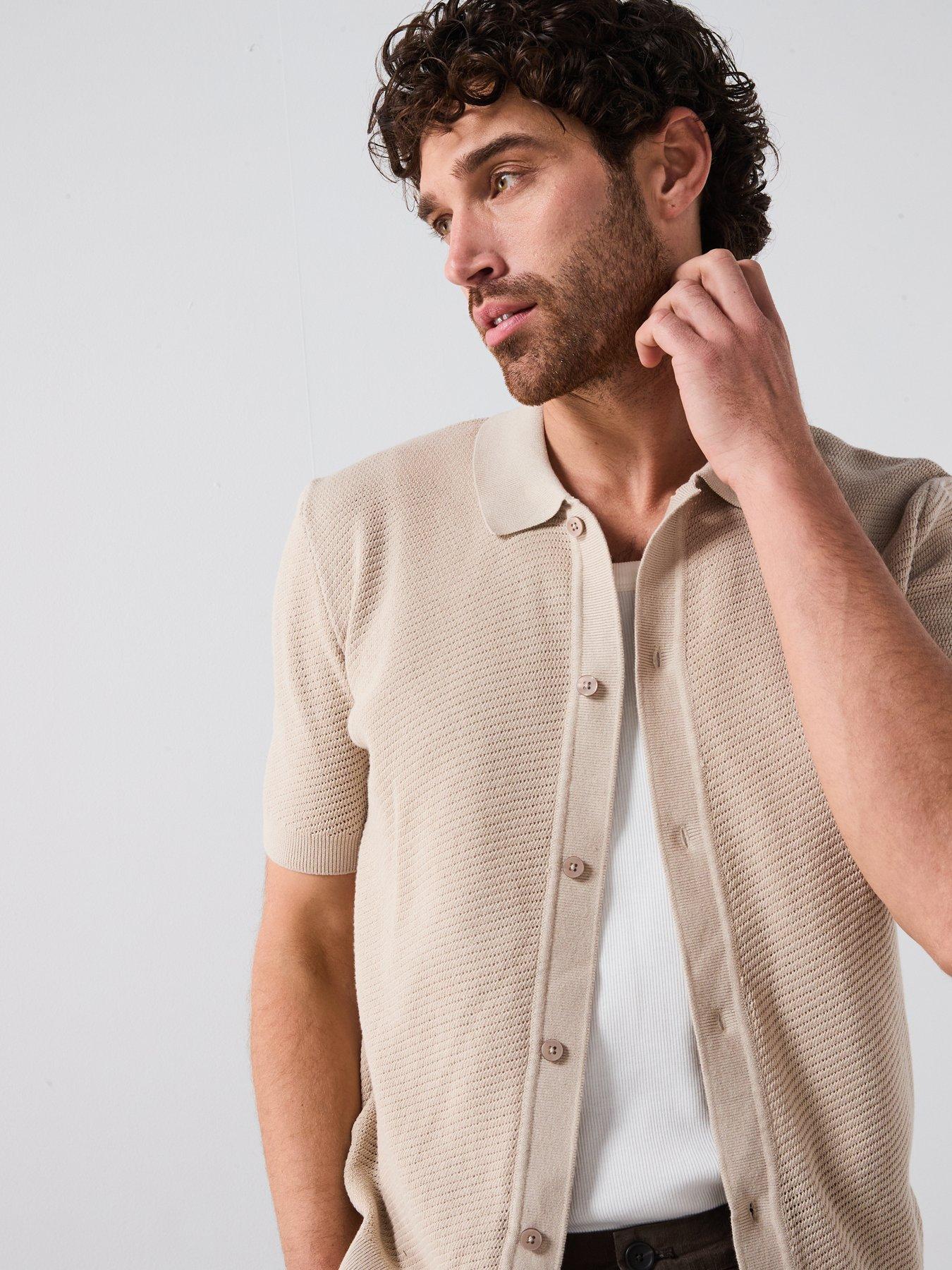  image of mango-canario-smart-button-up-knitted-polo-shirt-brown