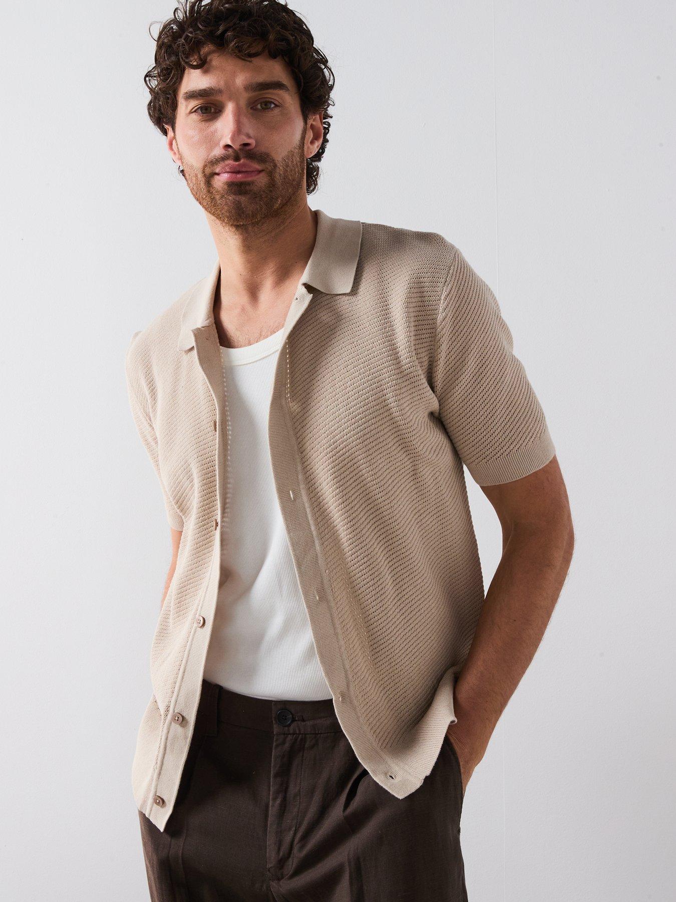  image of mango-canario-smart-button-up-knitted-polo-shirt-brown