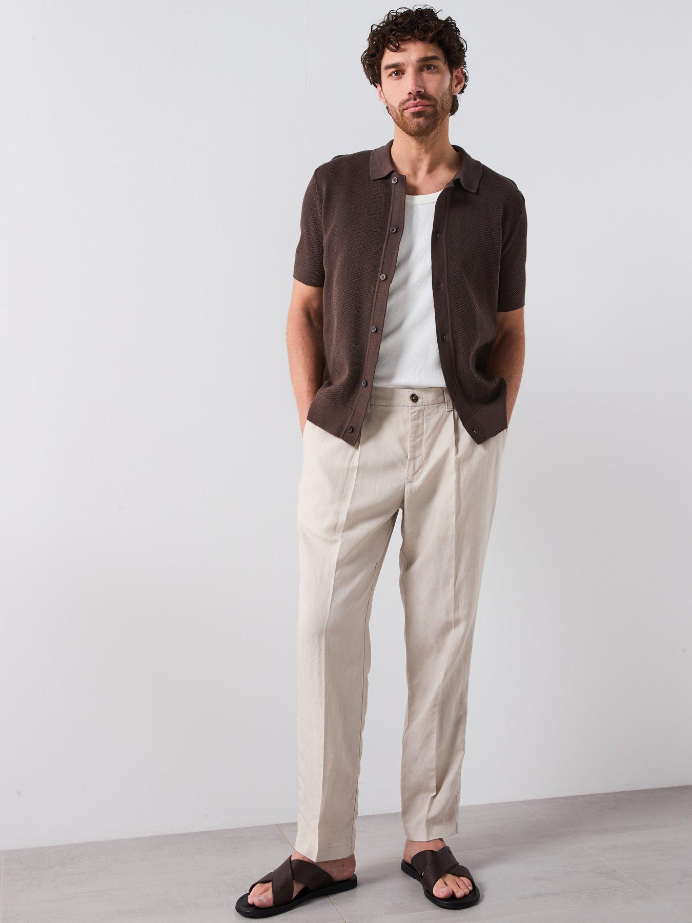  image of mango-canario-smart-button-up-knitted-polo-shirt-beige