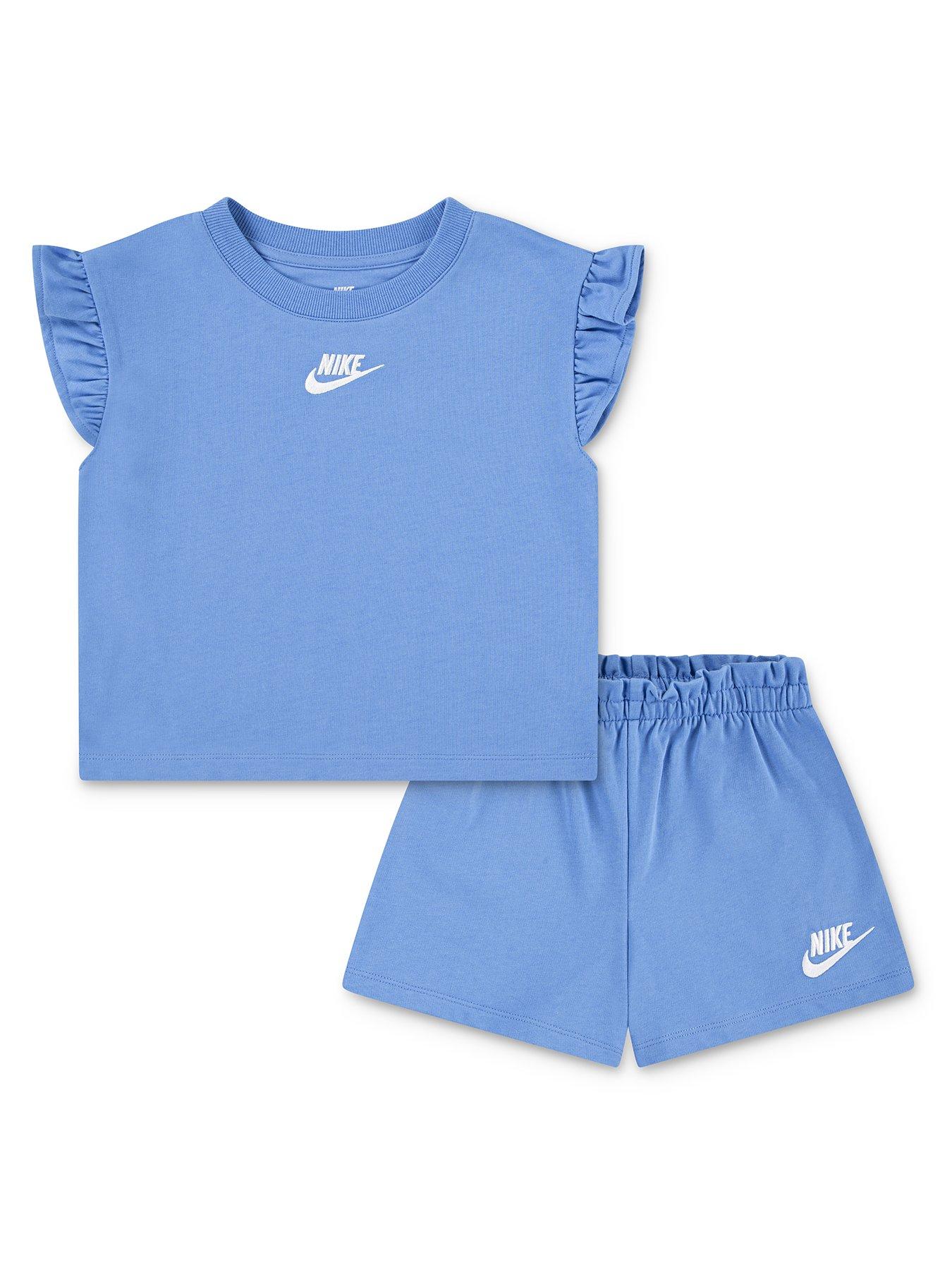 Nike Kids Girls Ruffle Shorts And T-Shirt Set - Blue