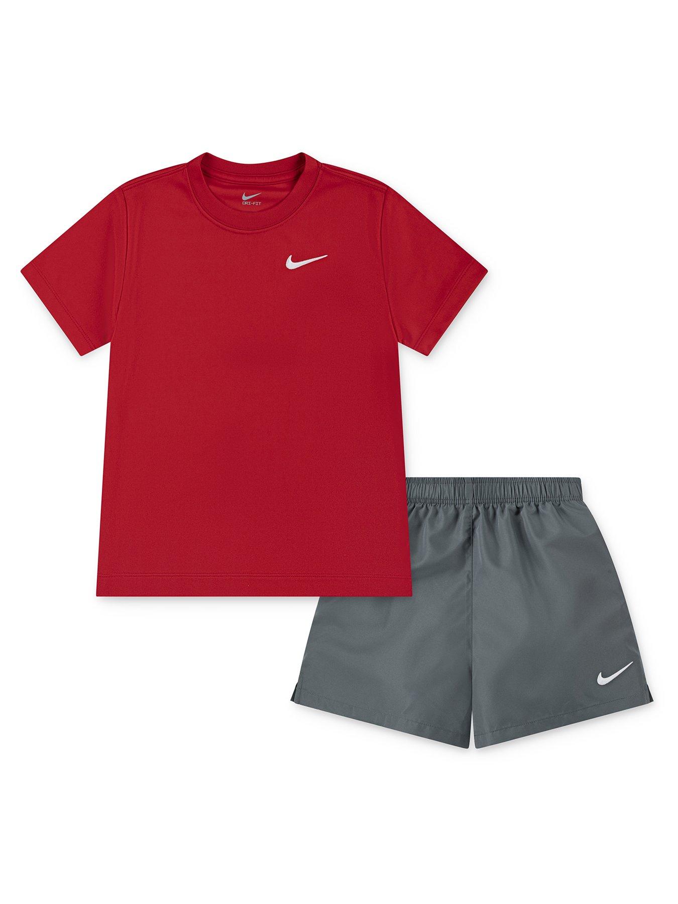 undefined Kids Boys Dri-Fit Shorts And T-Shirt Set - /Grey - Red
