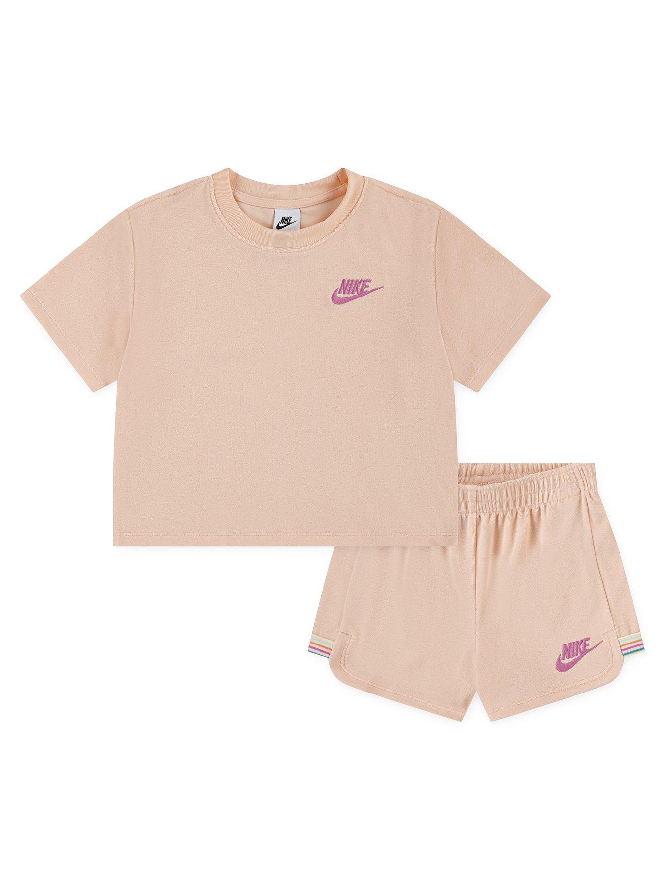 Image 1 of 4 of Nike Kids Girls Towel Shorts And T-Shirt Set - Pink