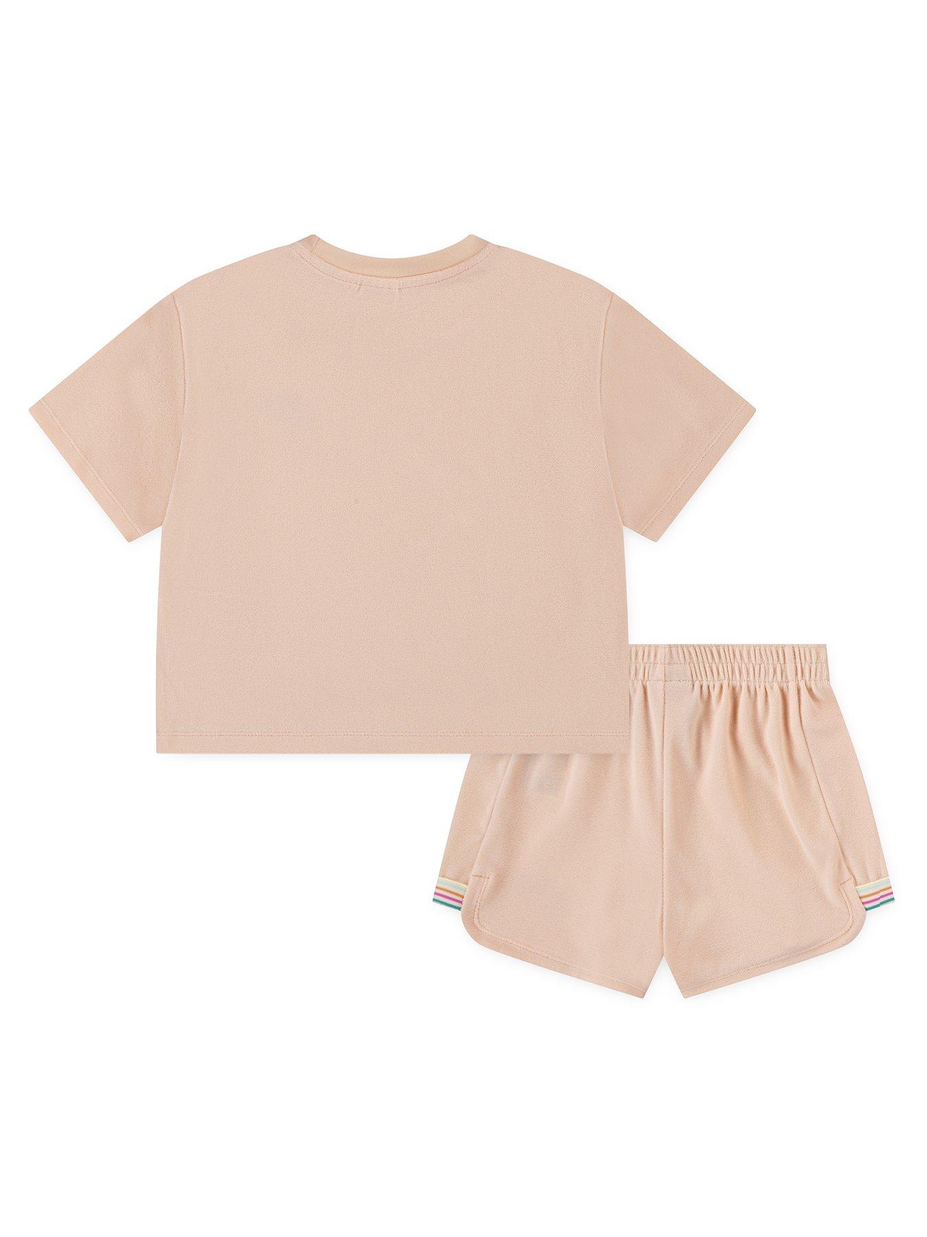 Image 2 of 4 of Nike Kids Girls Towel Shorts And T-Shirt Set - Pink