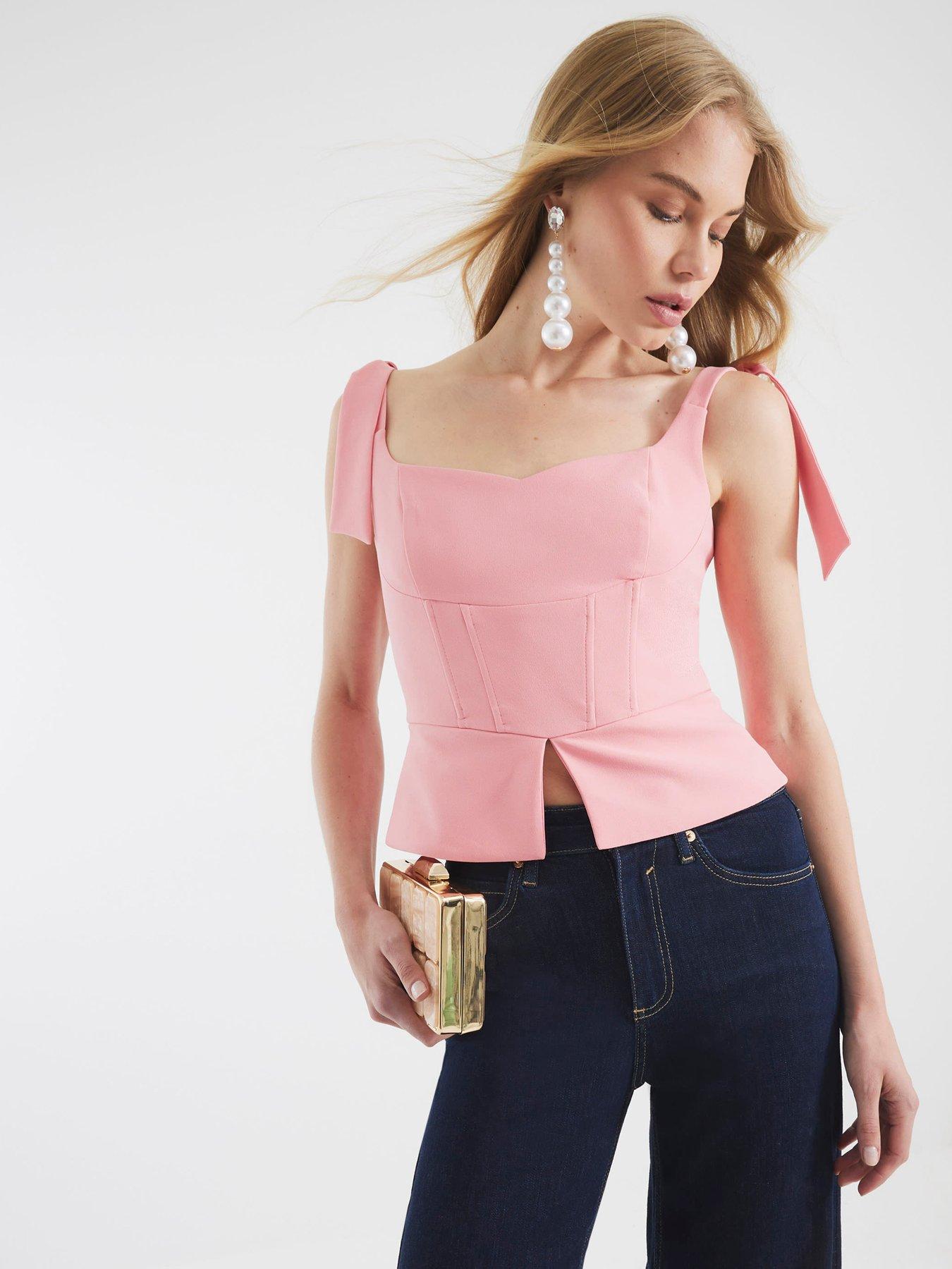undefined Corset Bow Detail Top - Pink