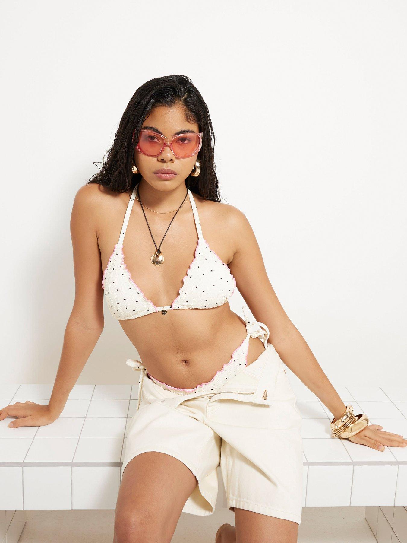 River Island Spot Bikini Top - White