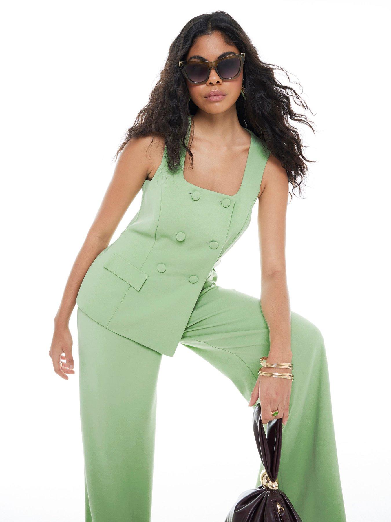 image of river-island-double-breasted-jumpsuit-green