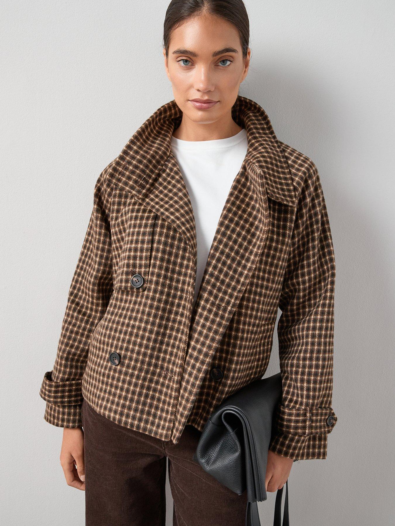 undefined Faux Wool Check Trench Jacket - Multi