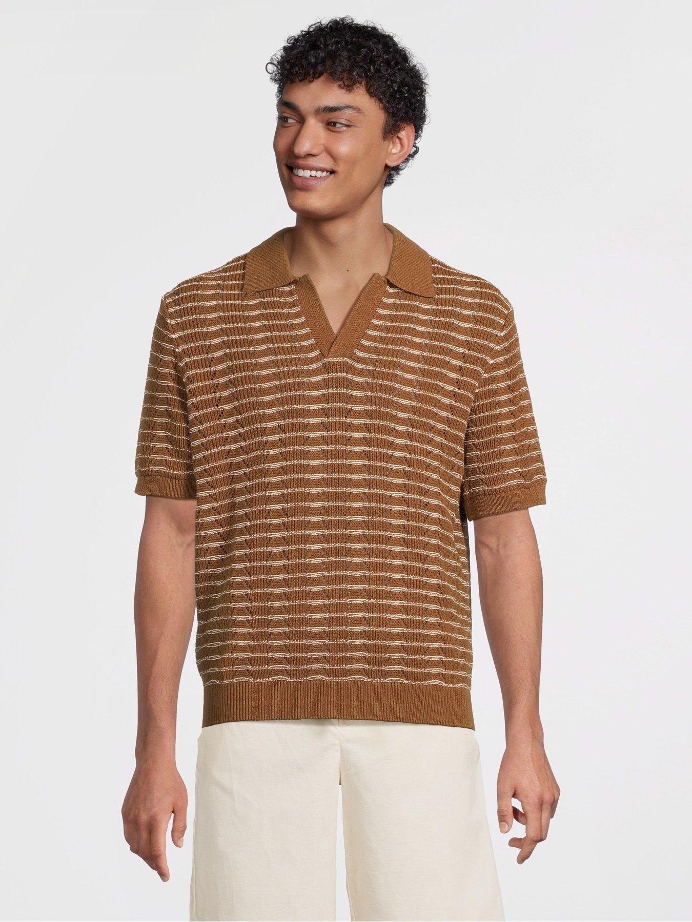 undefined Puig Smart Casual Open Collar Knitted Polo Shirt - Brown