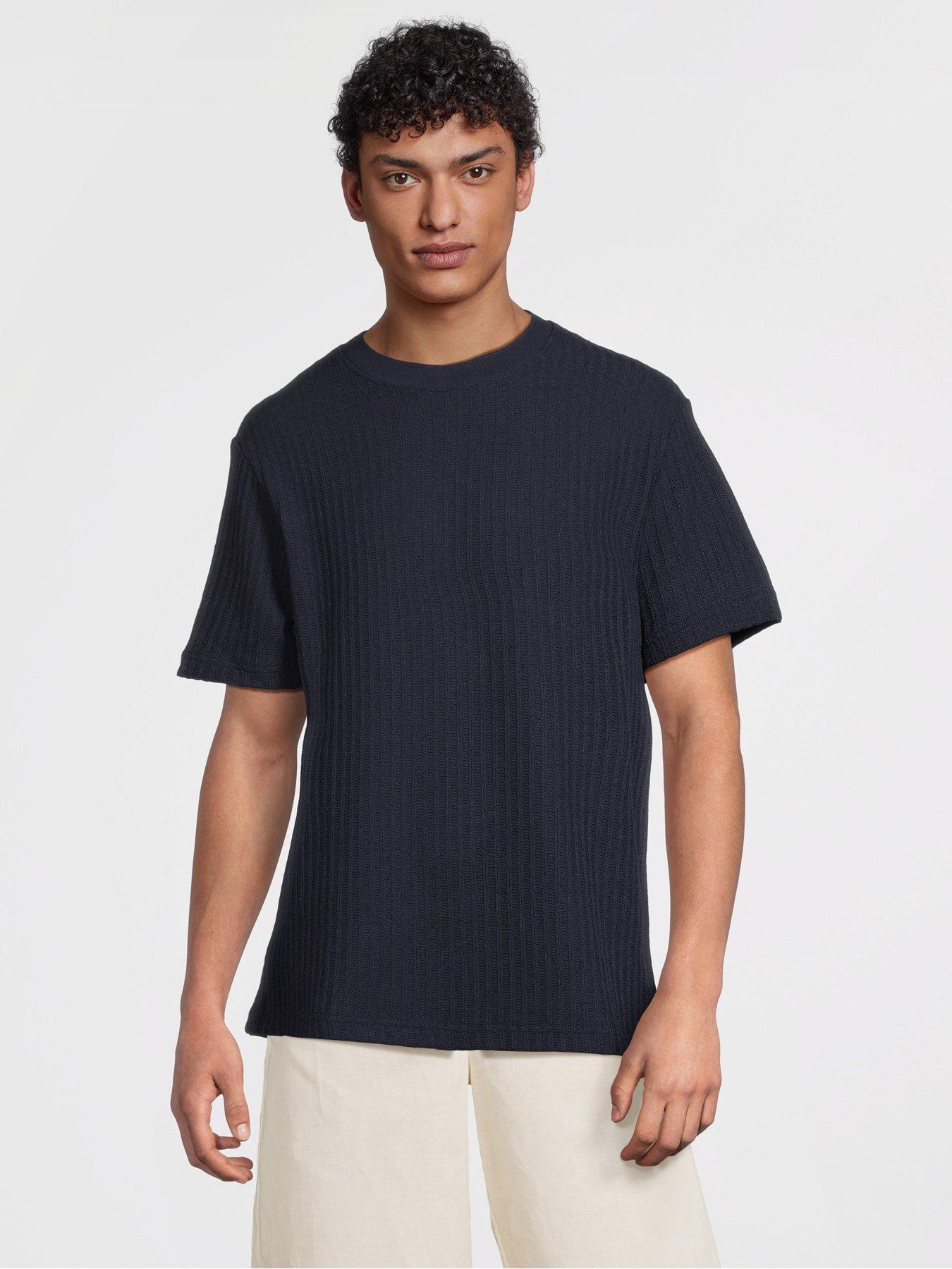 Mango Open Smart Casual Short Sleeve Knitted T-Shirt - Navy