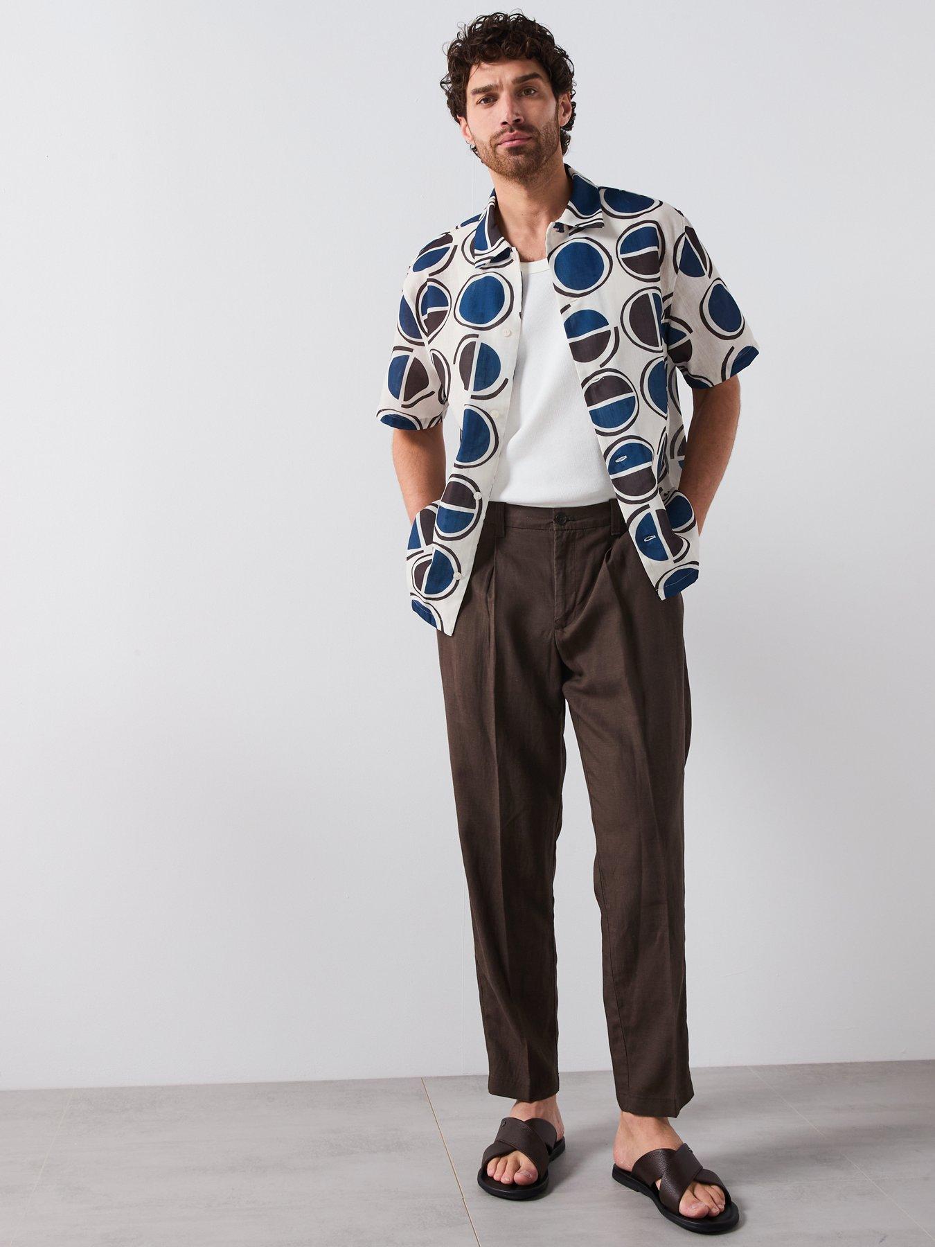  image of mango-begur-smart-rustic-print-short-sleeve-shirt-white