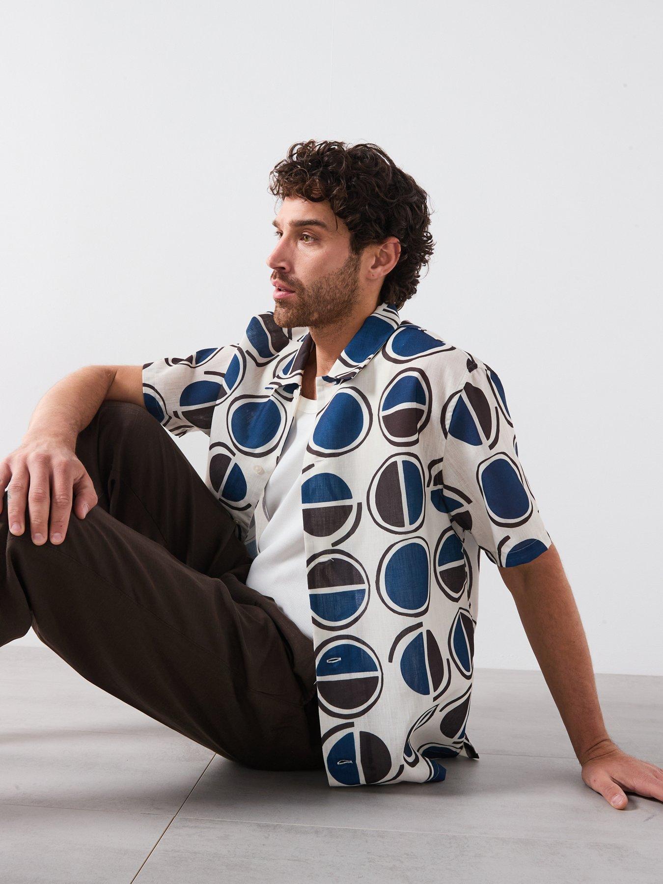  image of mango-begur-smart-rustic-print-short-sleeve-shirt-white