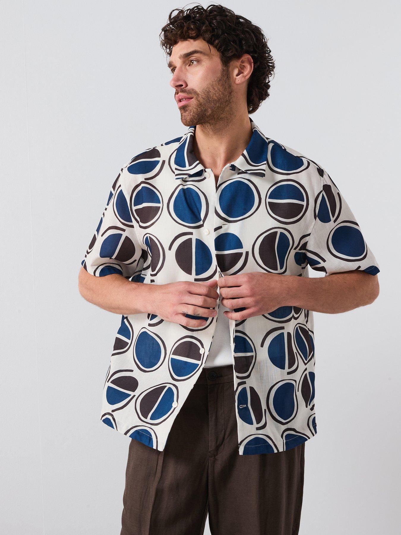  image of mango-begur-smart-rustic-print-short-sleeve-shirt-white