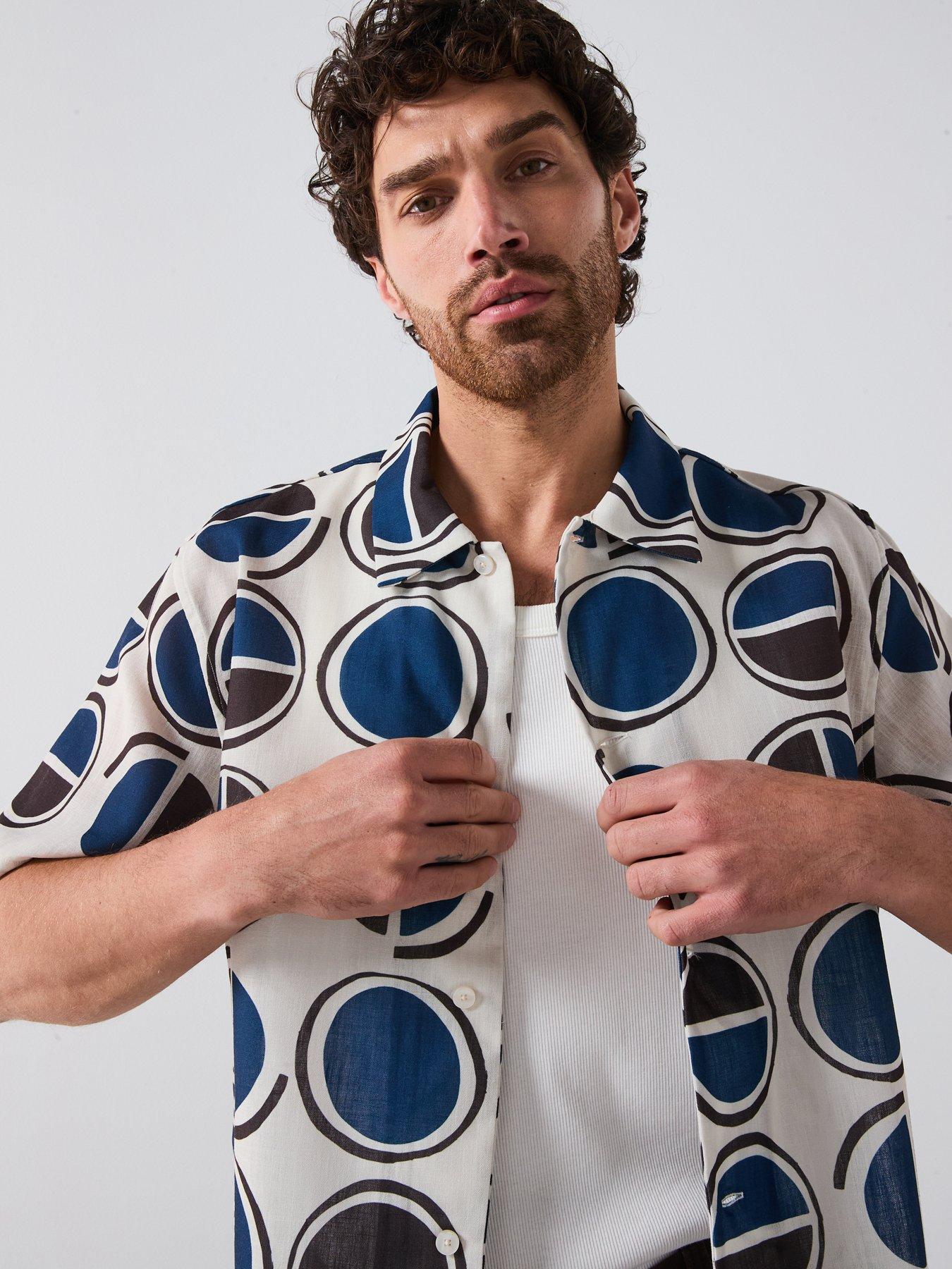  image of mango-begur-smart-rustic-print-short-sleeve-shirt-white