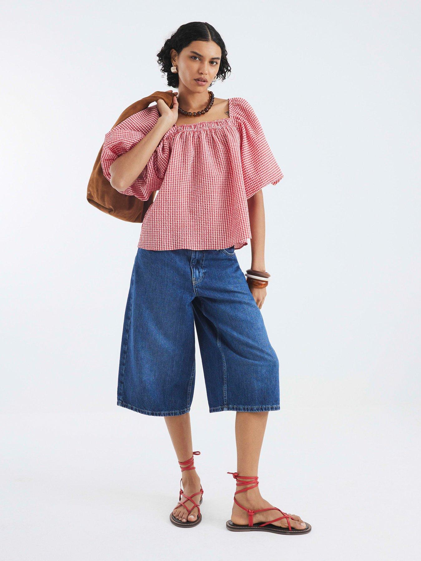  image of river-island-print-puff-sleeve-detail-top-red