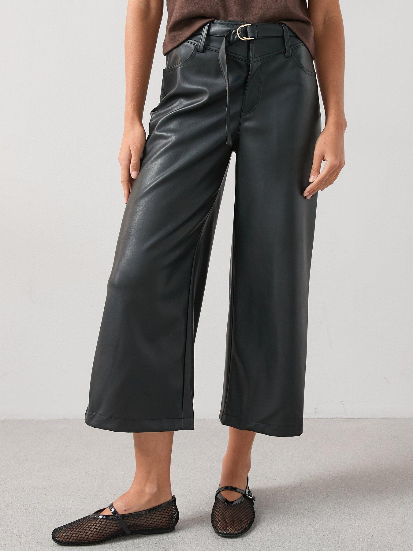  image of v-by-very-faux-leather-wide-leg-crop-trousers-black