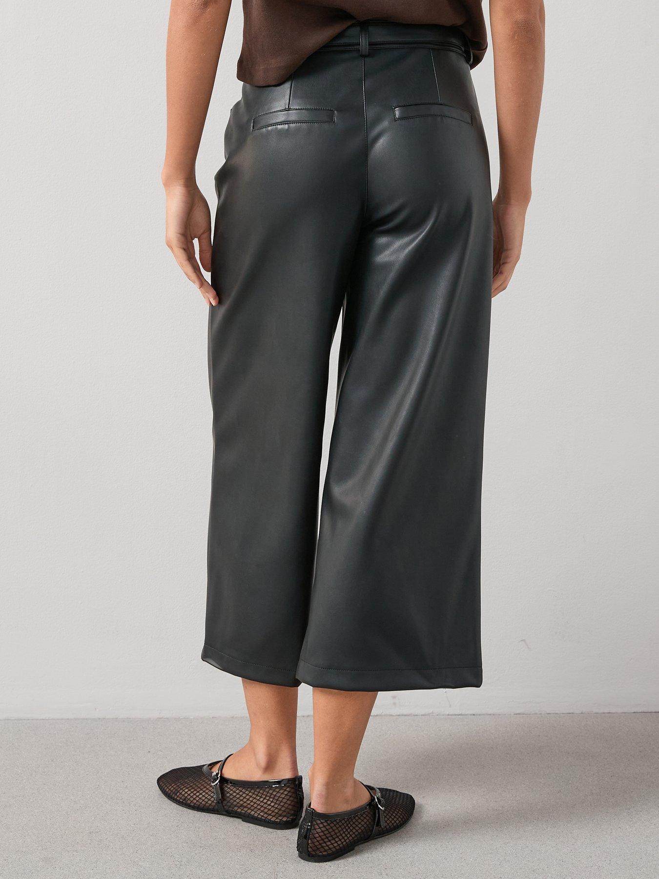 stillFront image of v-by-very-faux-leather-wide-leg-crop-trousers-black