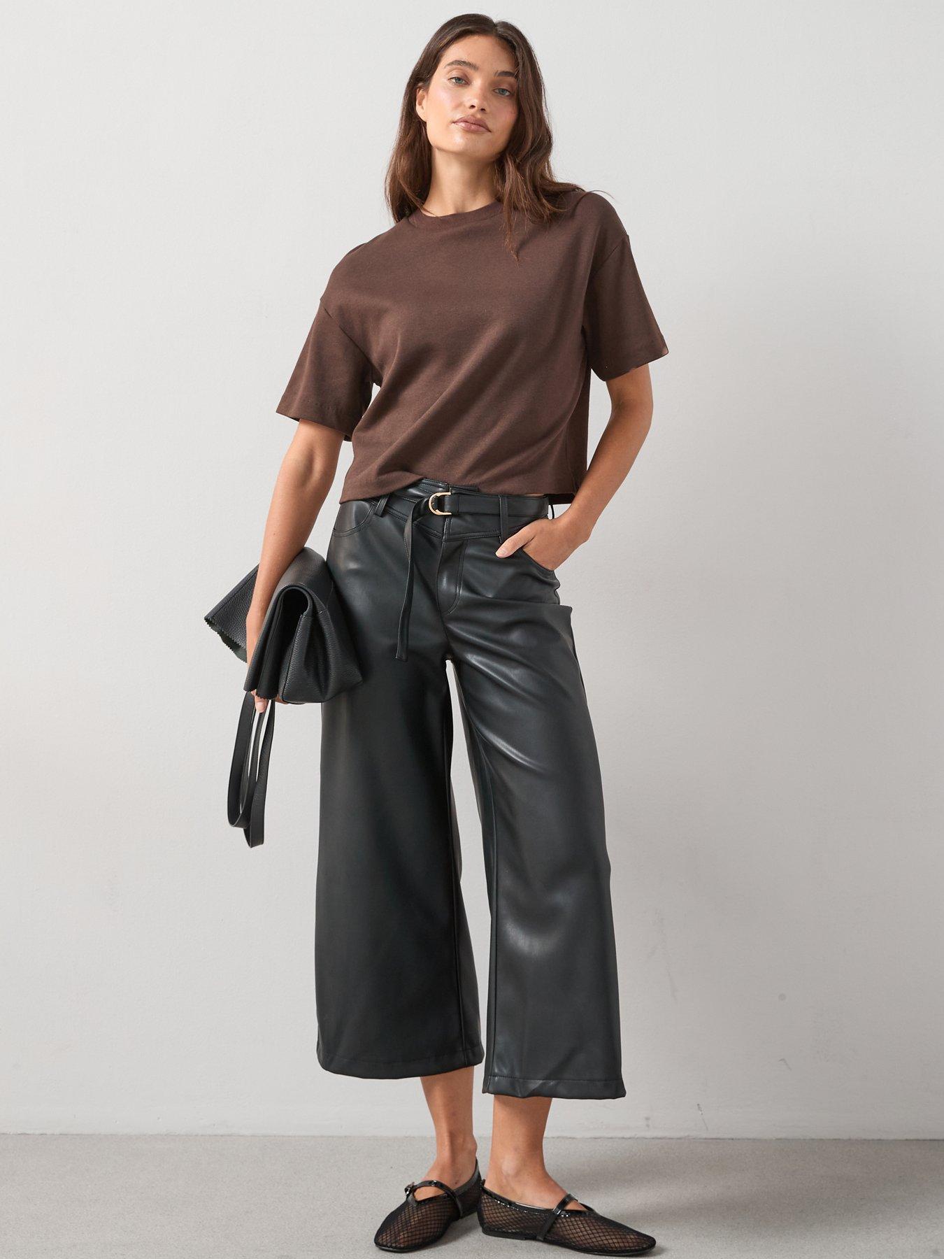  image of v-by-very-faux-leather-wide-leg-crop-trousers-black