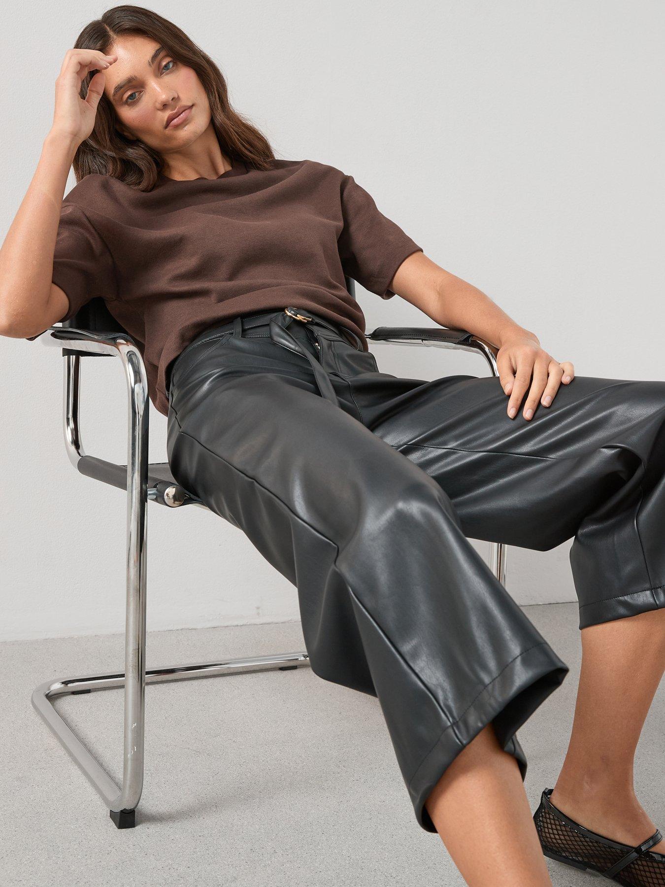  image of v-by-very-faux-leather-wide-leg-crop-trousers-black