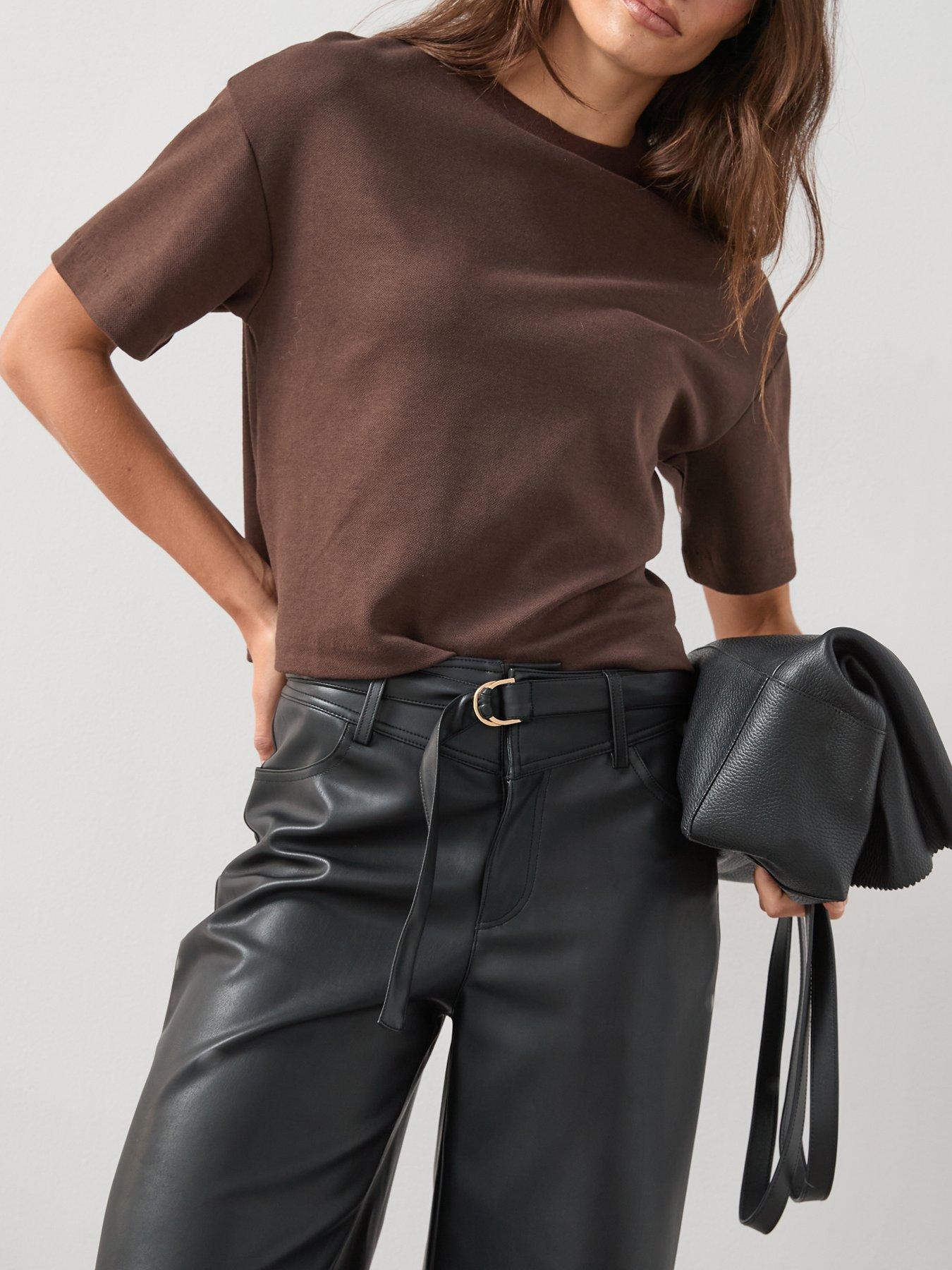  image of v-by-very-faux-leather-wide-leg-crop-trousers-black