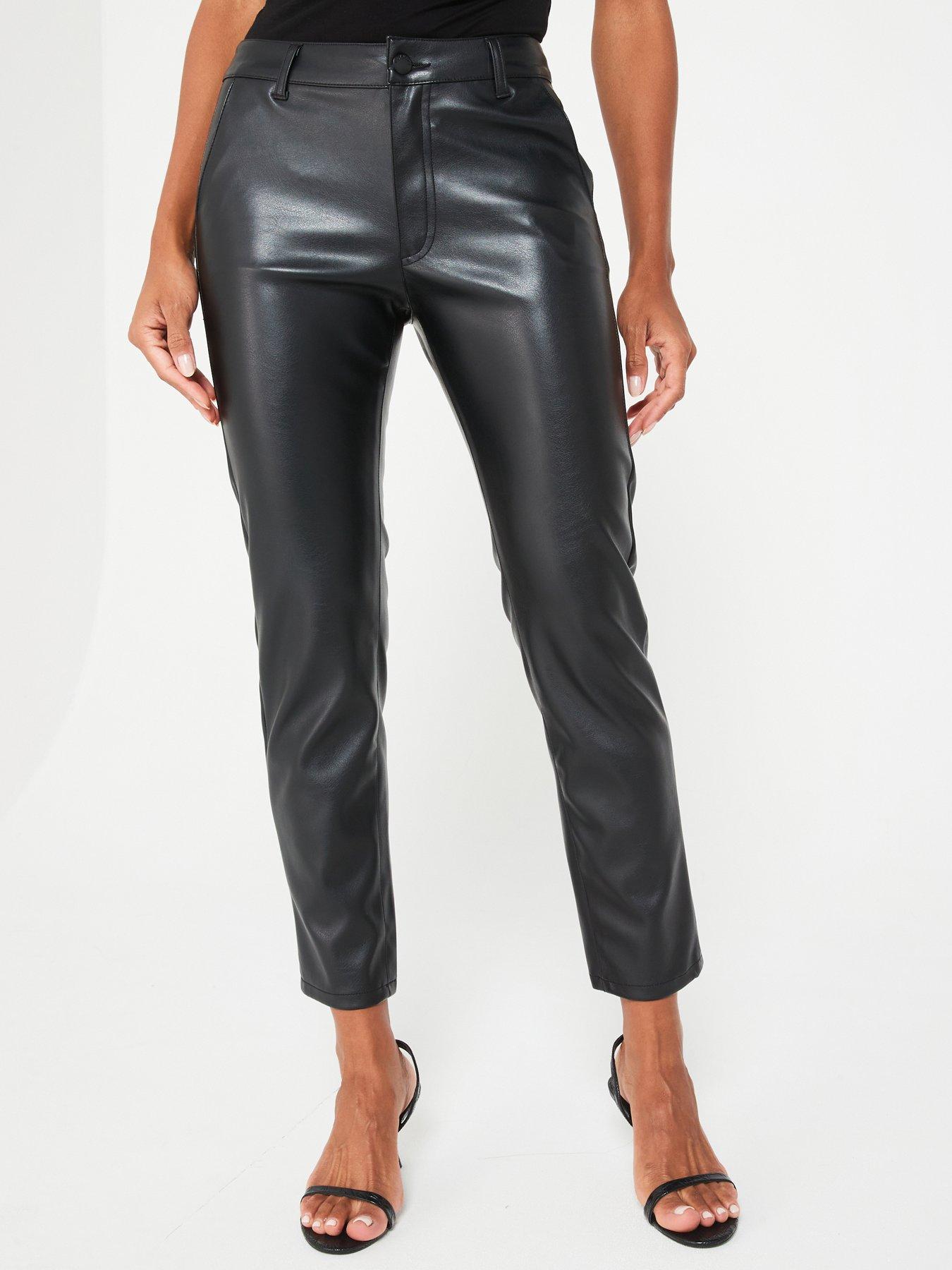  image of v-by-very-short-faux-leather-slim-cigarette-trousers-black
