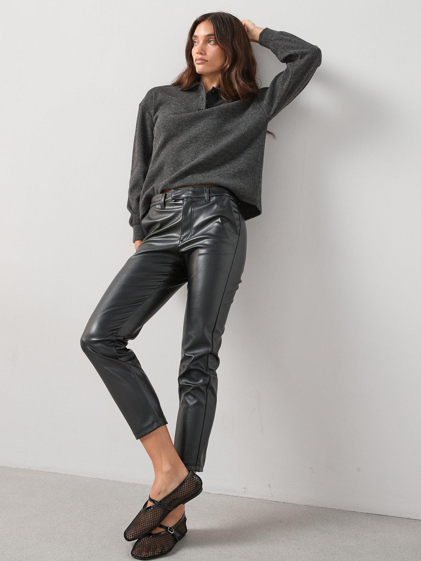 V by Very Short Faux Leather Slim Cigarette Trousers - Black