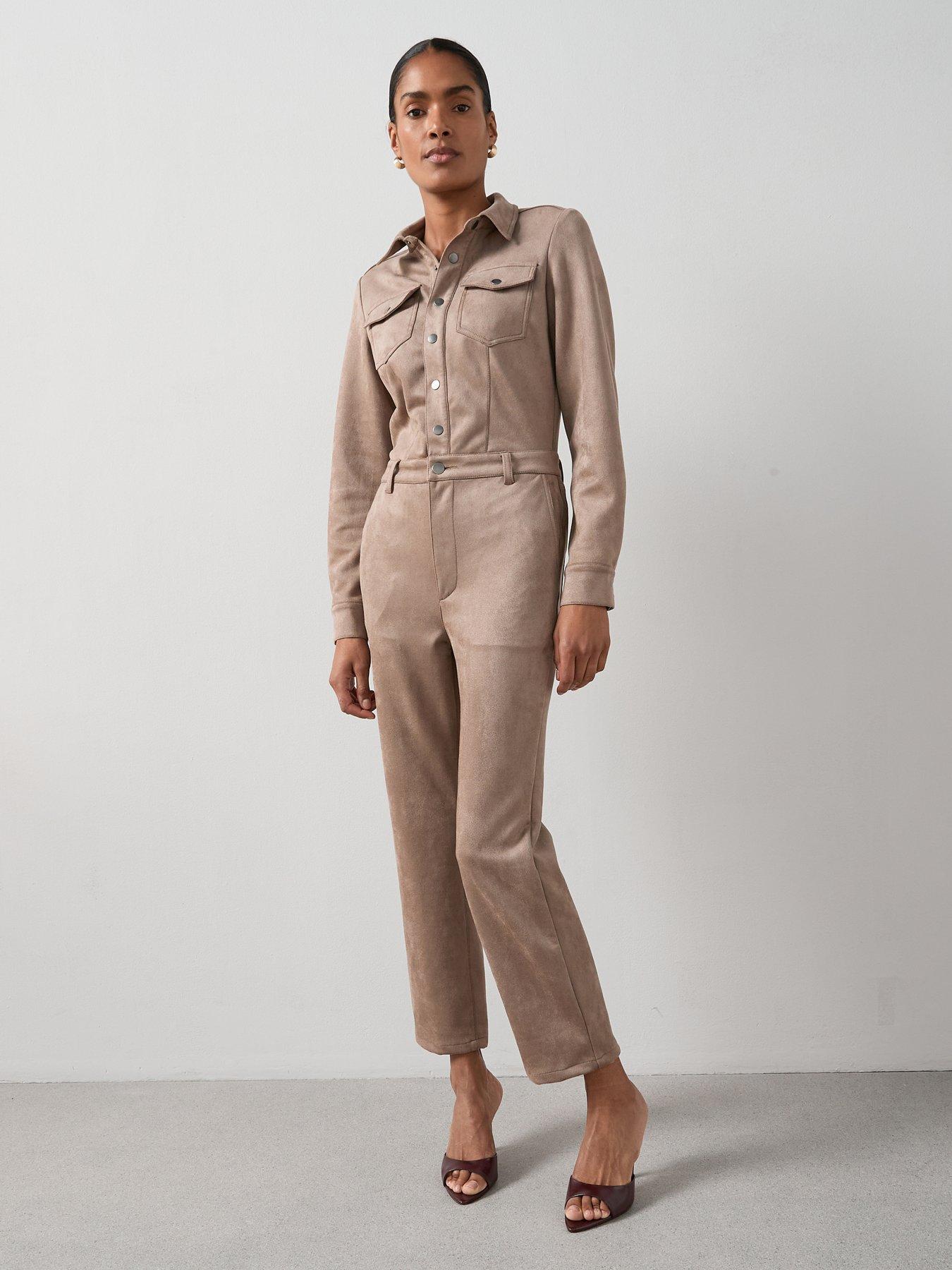 undefined Suedette Jumpsuit - Dark Beige