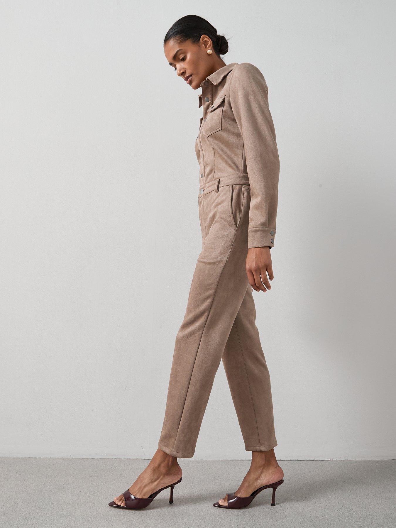 Image 3 of 7 of The Very Collection Suedette Jumpsuit - Dark Beige